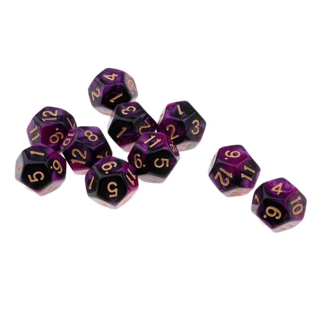 2xMulti-sided Dice Polyhedron Dice D12 for D&D TRPG Table Game Purple+Black