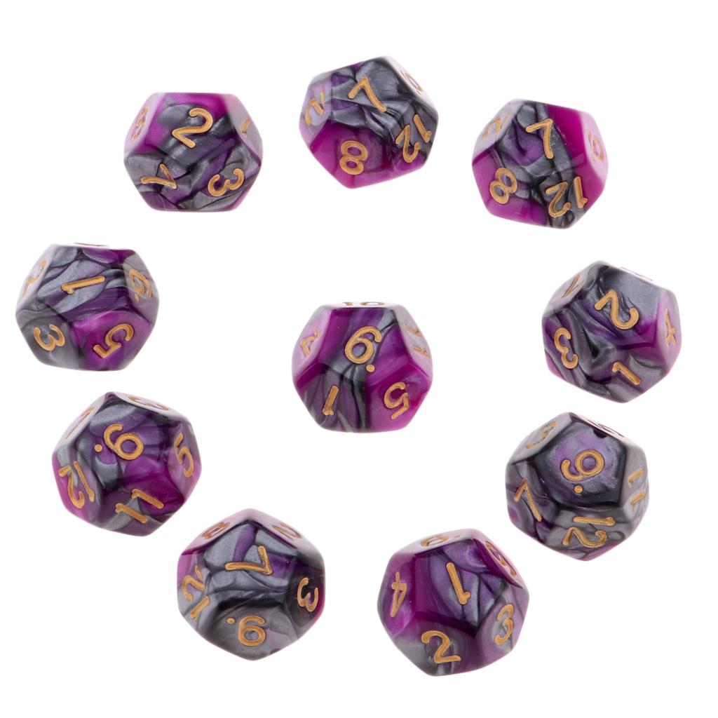 2xMulti-sided Dice Polyhedron Dice D12 for D&D TRPG Table Game Purple+Grey