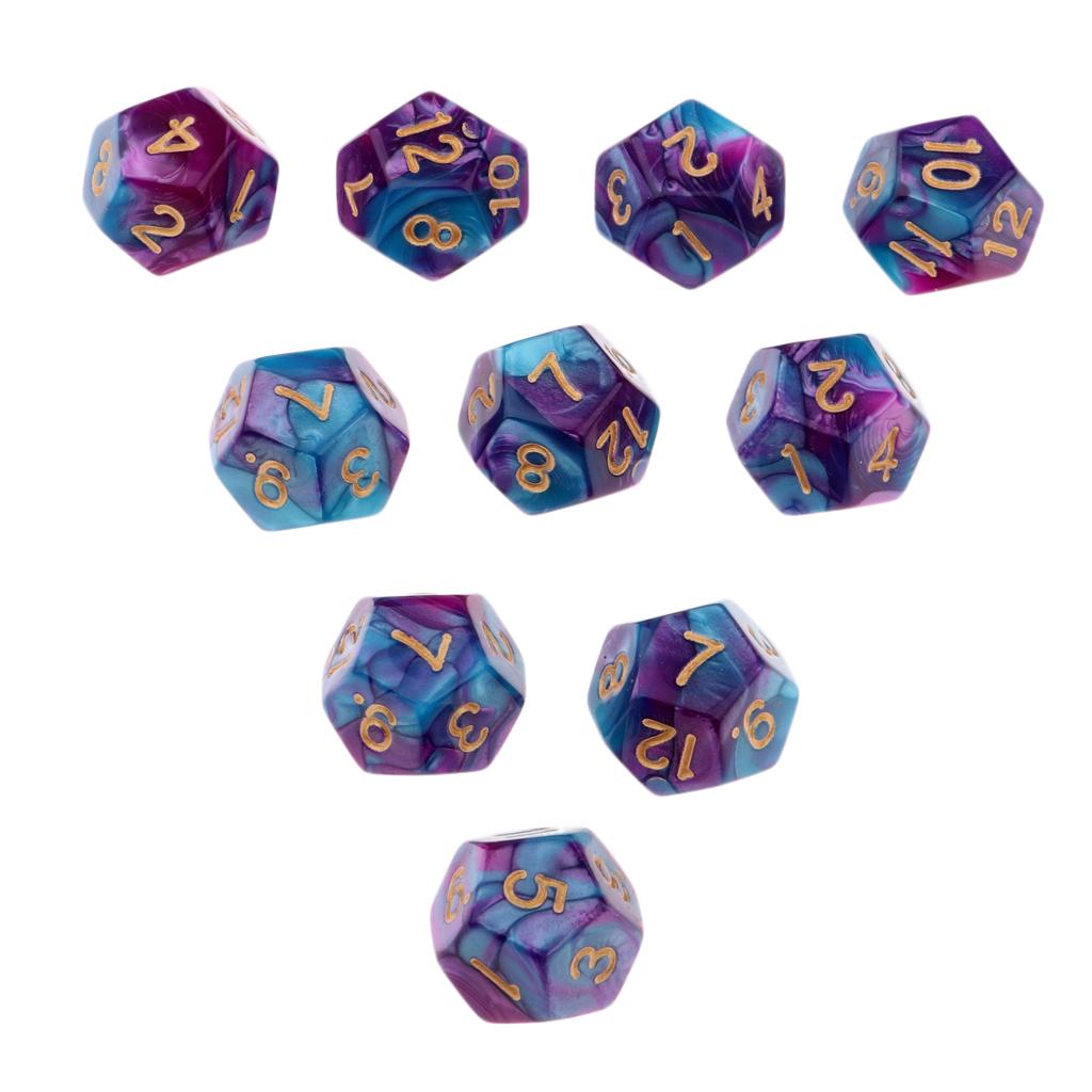 4xMulti-sided Dice Polyhedron Dice D12 for D&D TRPG Table Game Purple+Blue