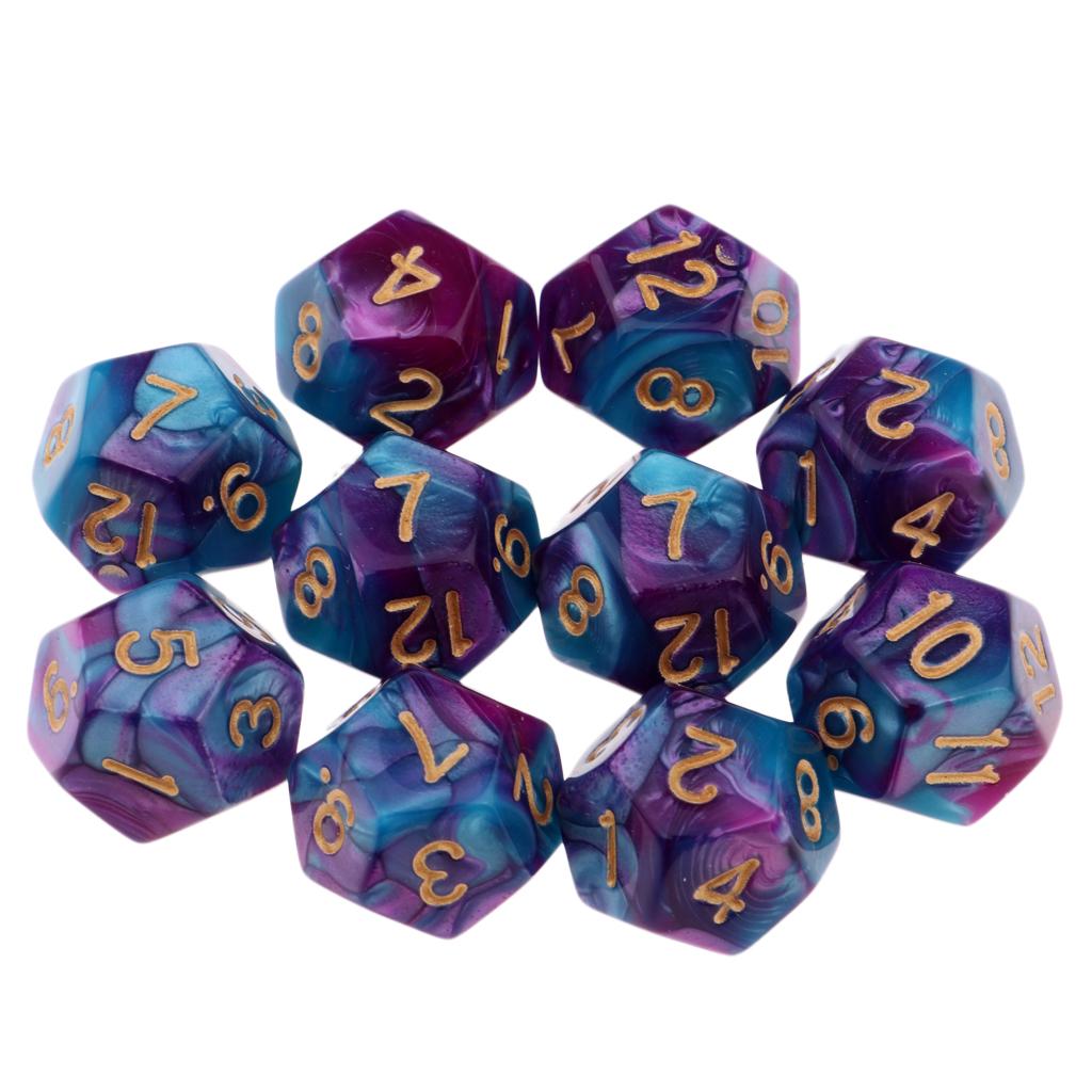 4xMulti-sided Dice Polyhedron Dice D12 for D&D TRPG Table Game Purple+Blue