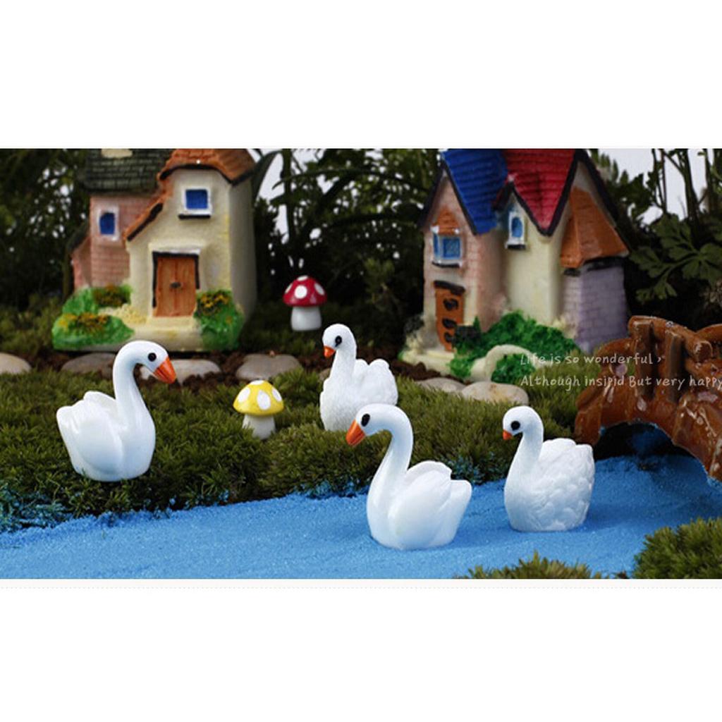 2xWhite Cygnus Lake Model Sculpture Set for Fairy Garden Dollhouse Decoration