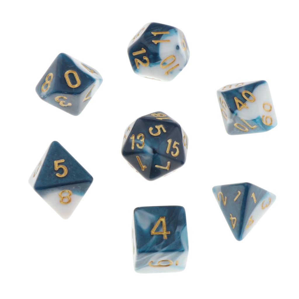 2x7 Pieces Acrylic Polyhedral Dice Set Table Game Party Games Blue White