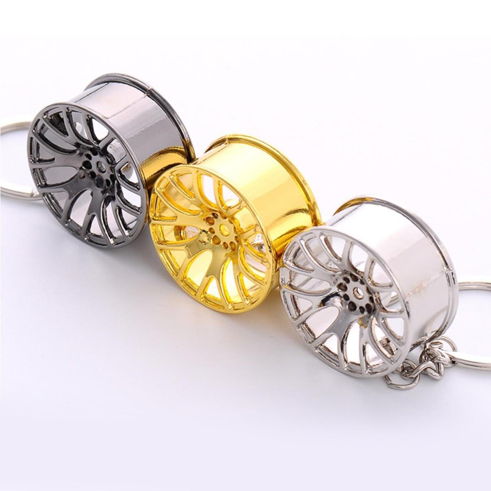 2xWheel Rim Keychain Auto Car Handbag Bag Key Chain Keyring Hanging Gold