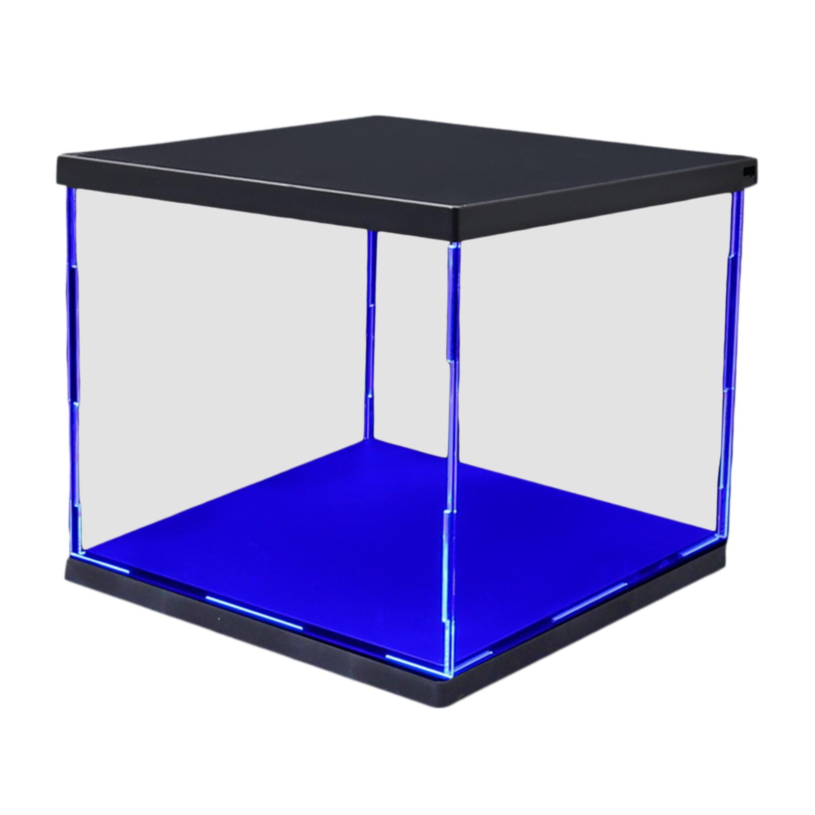 Clear Plastic Display Showcase with LED Light Box for Model Dustproof Blue