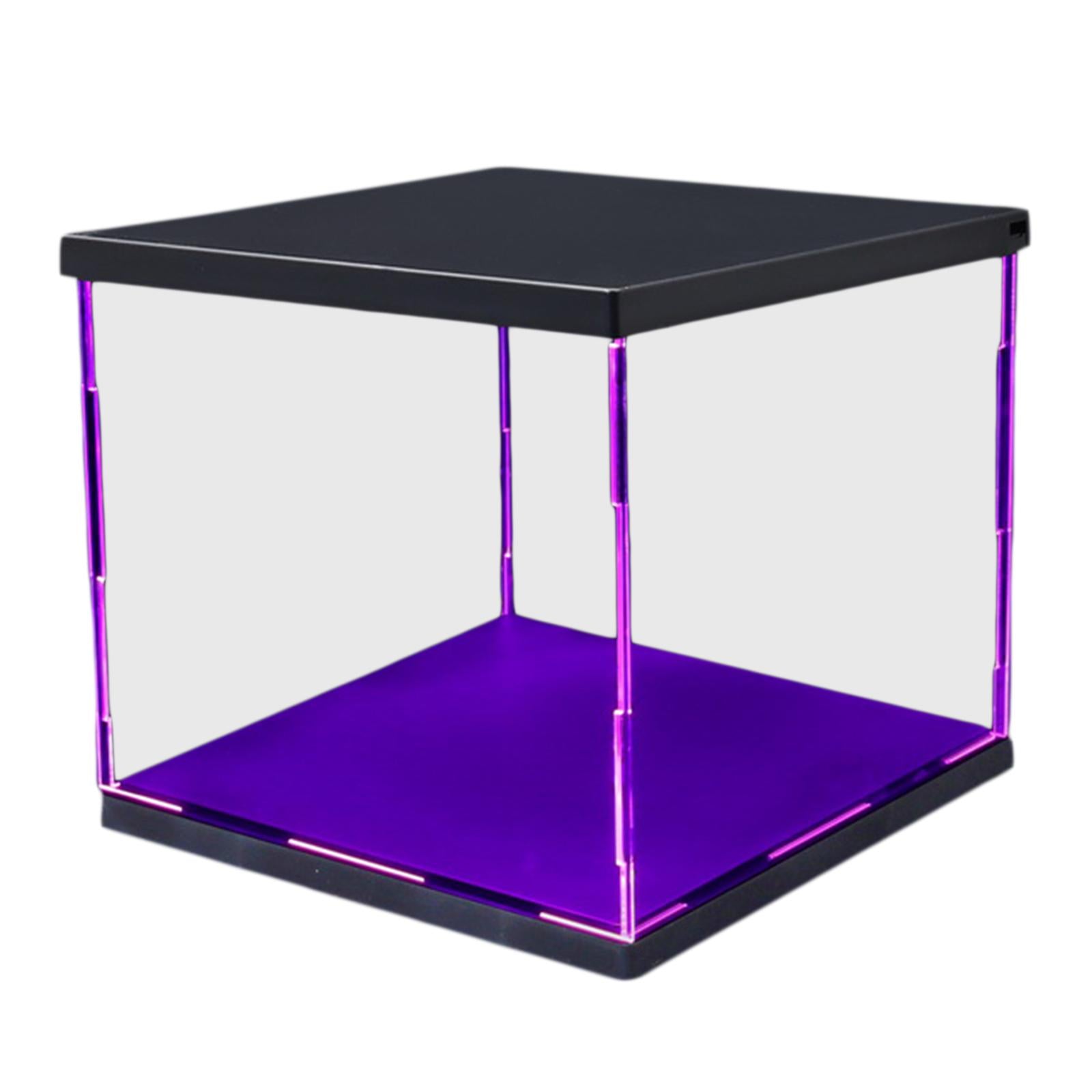 Clear Plastic Display Showcase with LED Light Box for Model Dustproof Purple