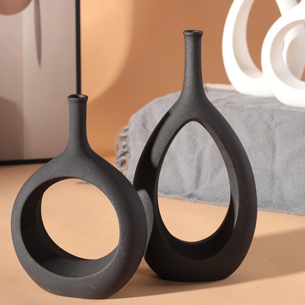 Ceramic Hollow Vase Wedding Centerpieces Home Desktop Flower Arrangement black high
