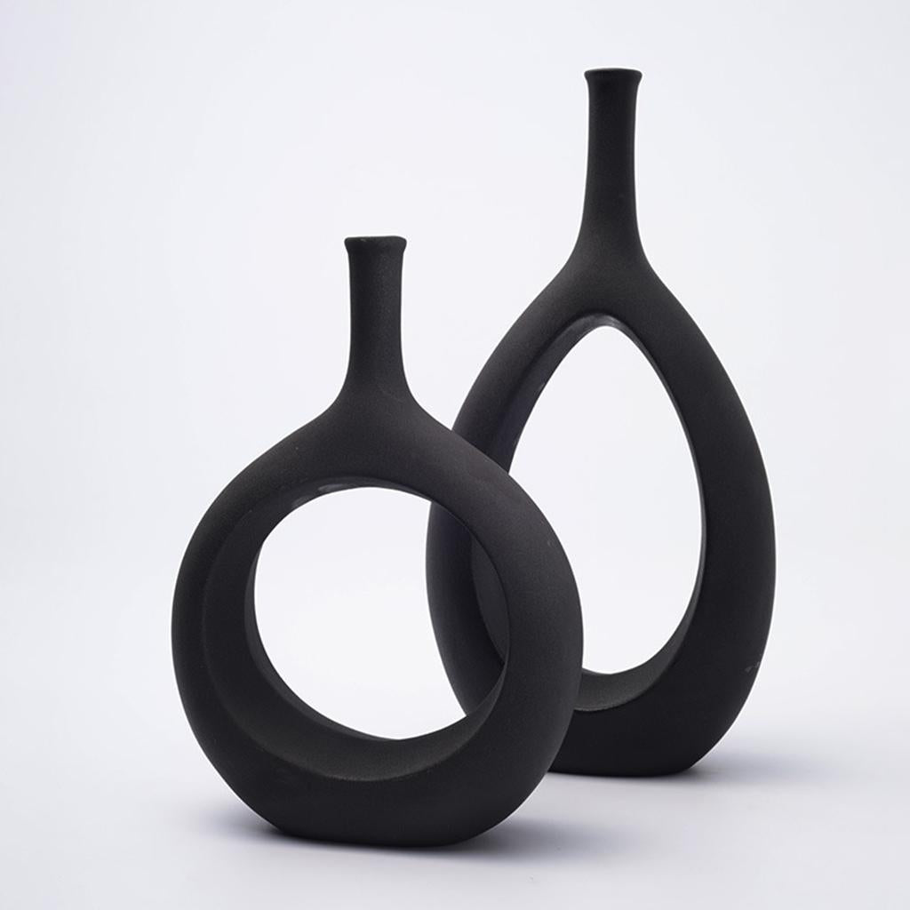 Ceramic Hollow Vase Wedding Centerpieces Home Desktop Flower Arrangement black high