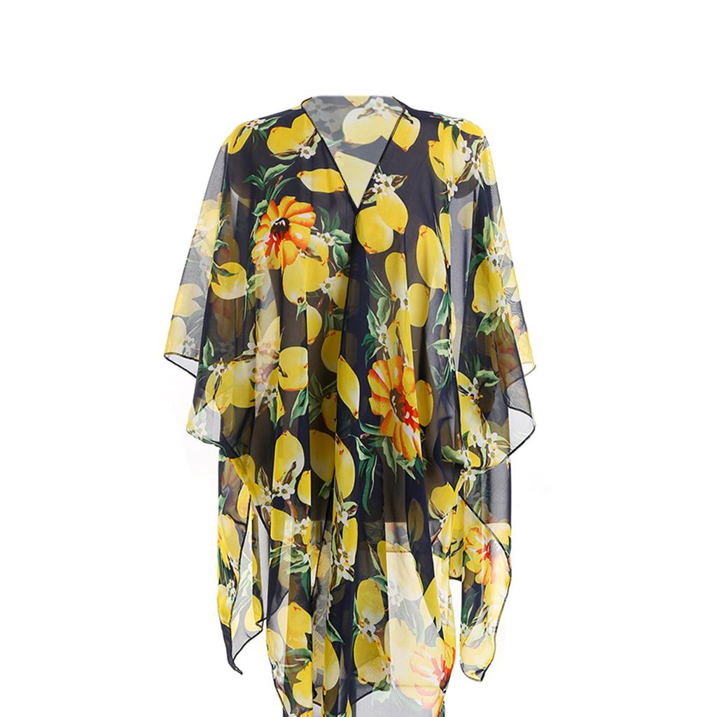 Boho Style Women Chiffon Cover Up Kimono Cardigan Short Sleeve Top Dark Blue