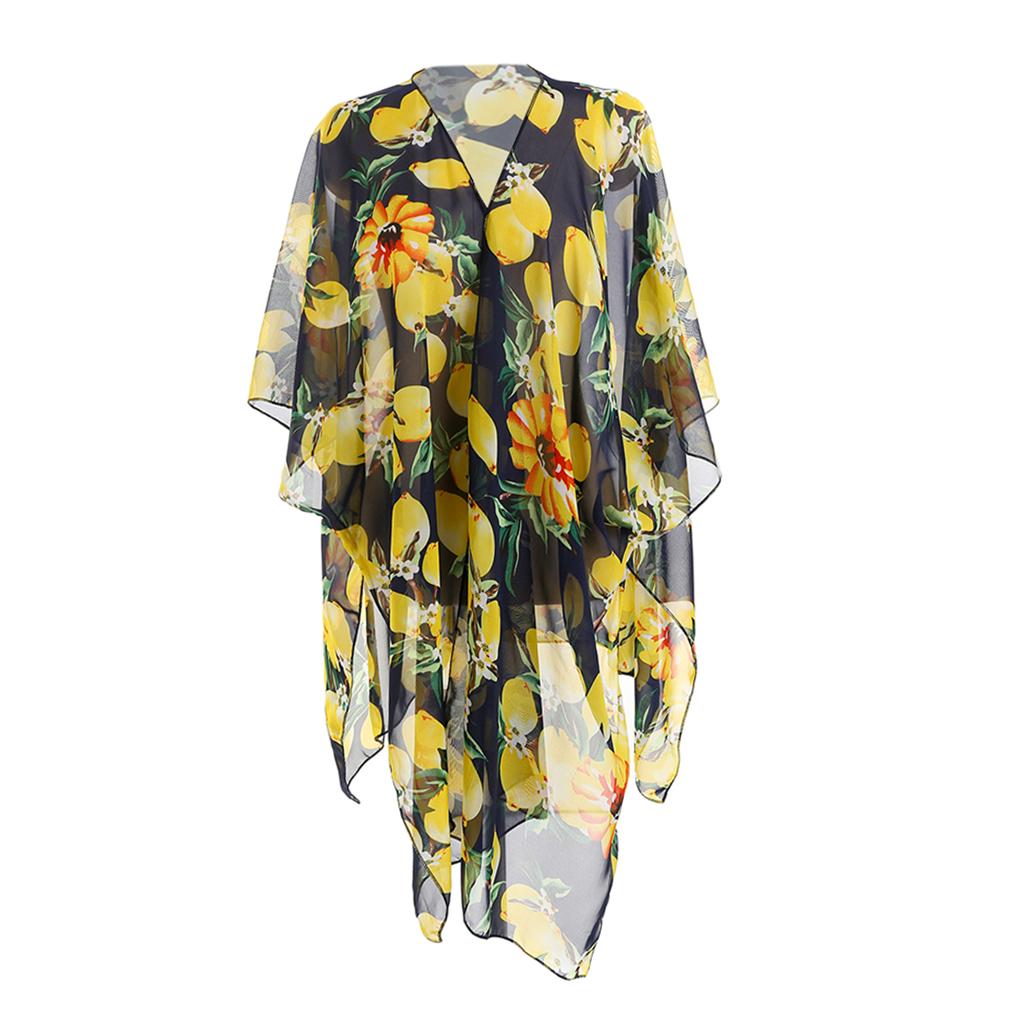 Boho Style Women Chiffon Cover Up Kimono Cardigan Short Sleeve Top Dark Blue