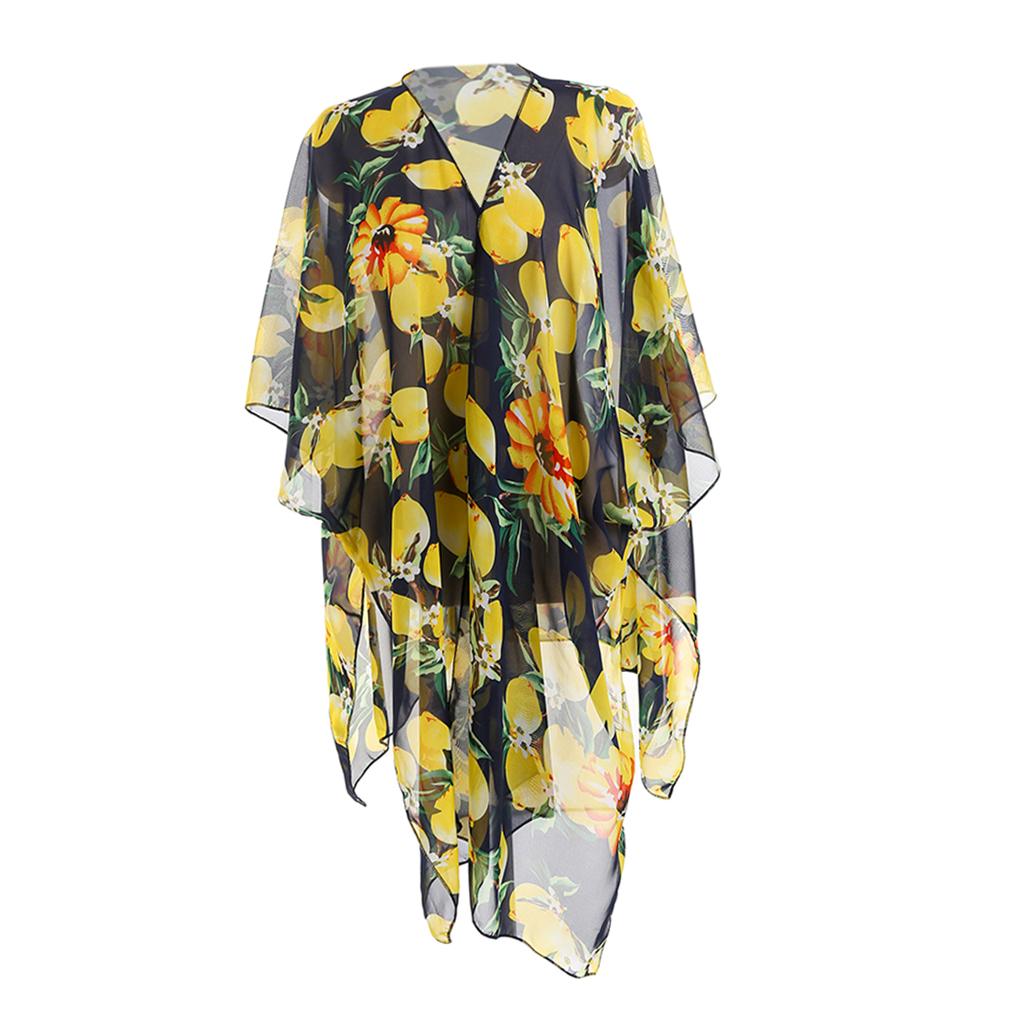 Boho Style Women Chiffon Cover Up Kimono Cardigan Short Sleeve Top Dark Blue