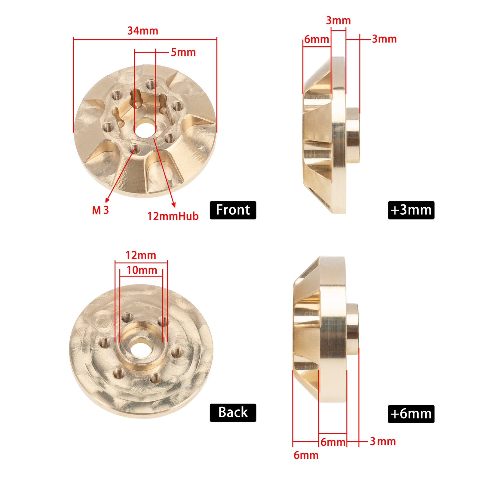 Brass 1.9inch 2.2inch RC Car Wheel Rim Weight Block Counterweight 9mm 2pcs