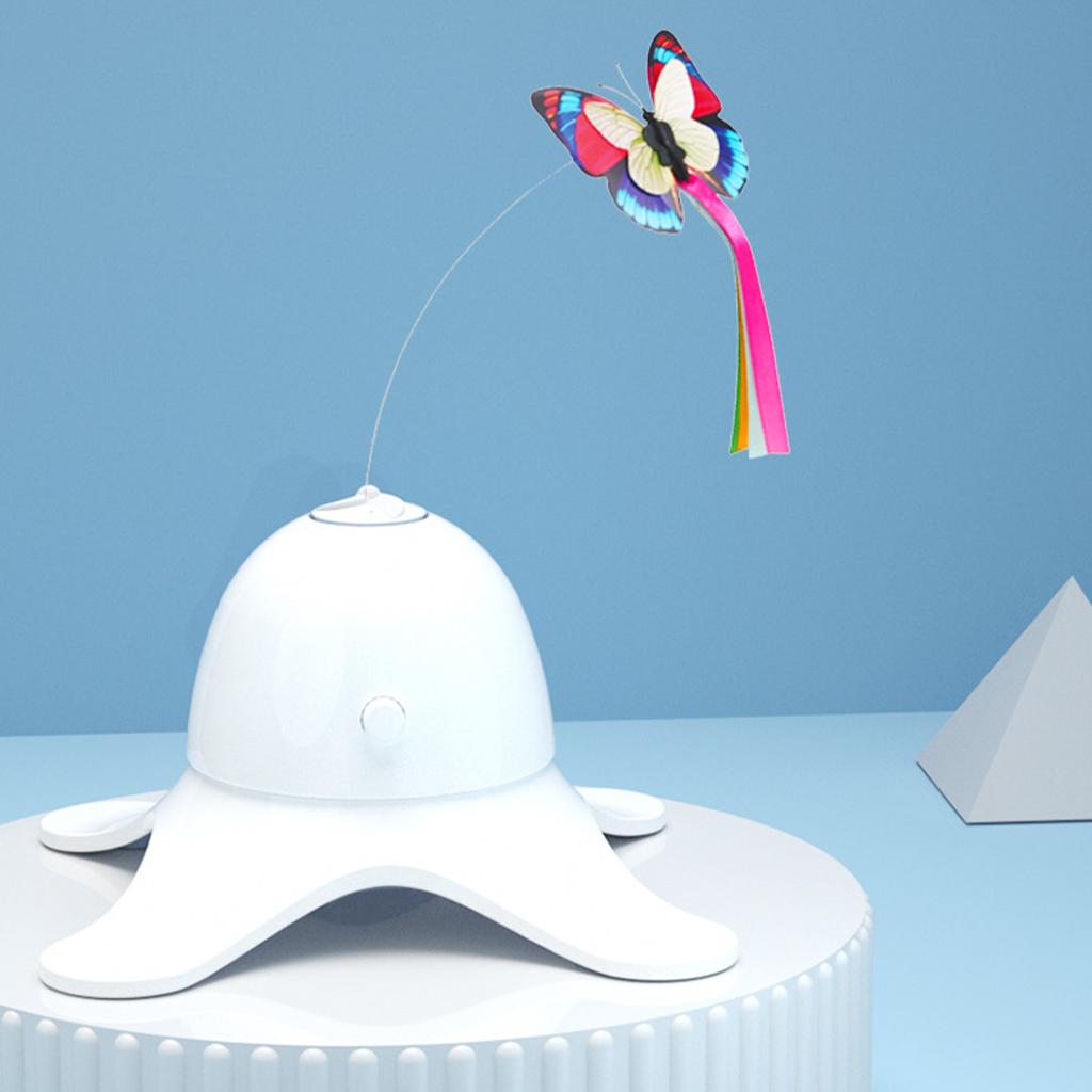 Automatic Electric Cat Toy Rotating Butterfly Kitten Toys Teaser Cat Stick White