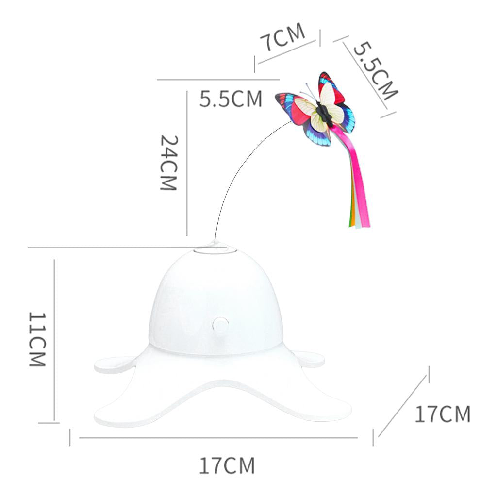 Automatic Electric Cat Toy Rotating Butterfly Kitten Toys Teaser Cat Stick White
