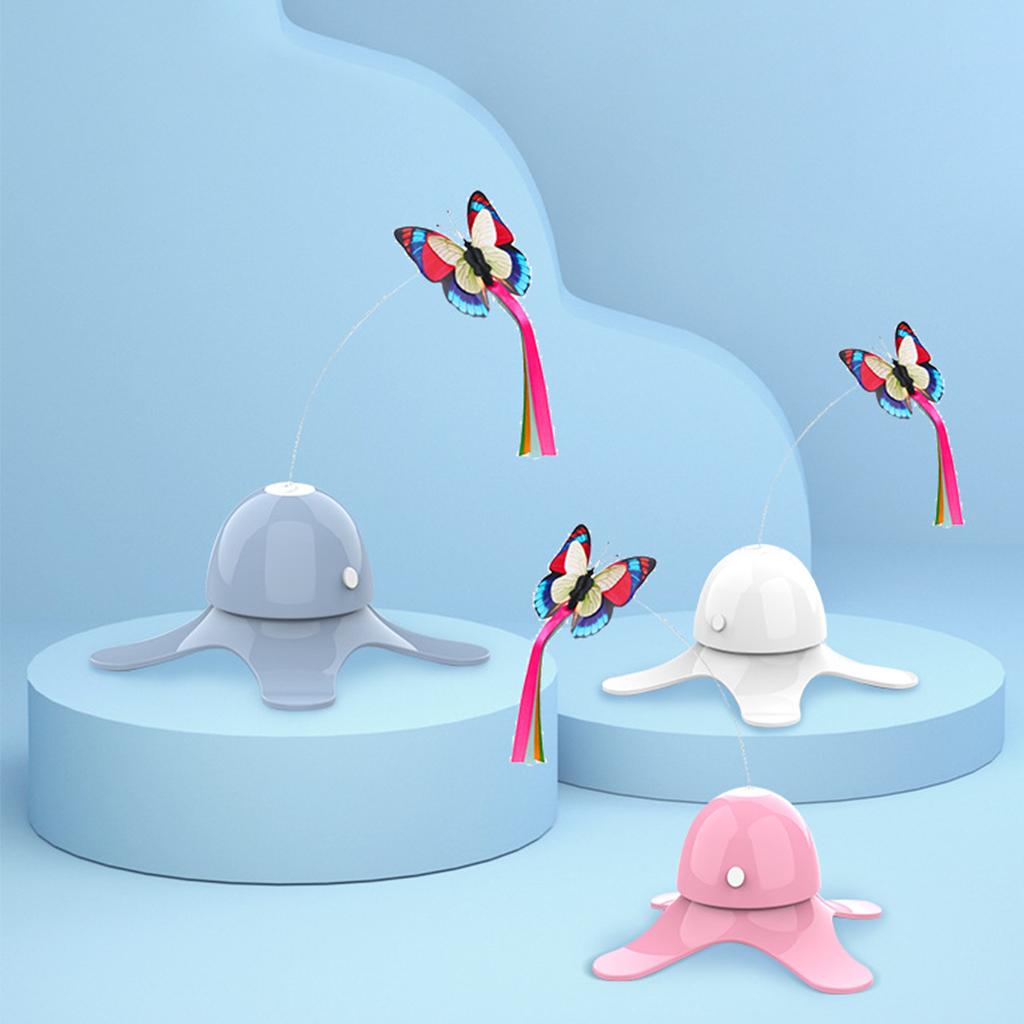 Automatic Electric Cat Toy Rotating Butterfly Kitten Toys Teaser Cat Stick Pink