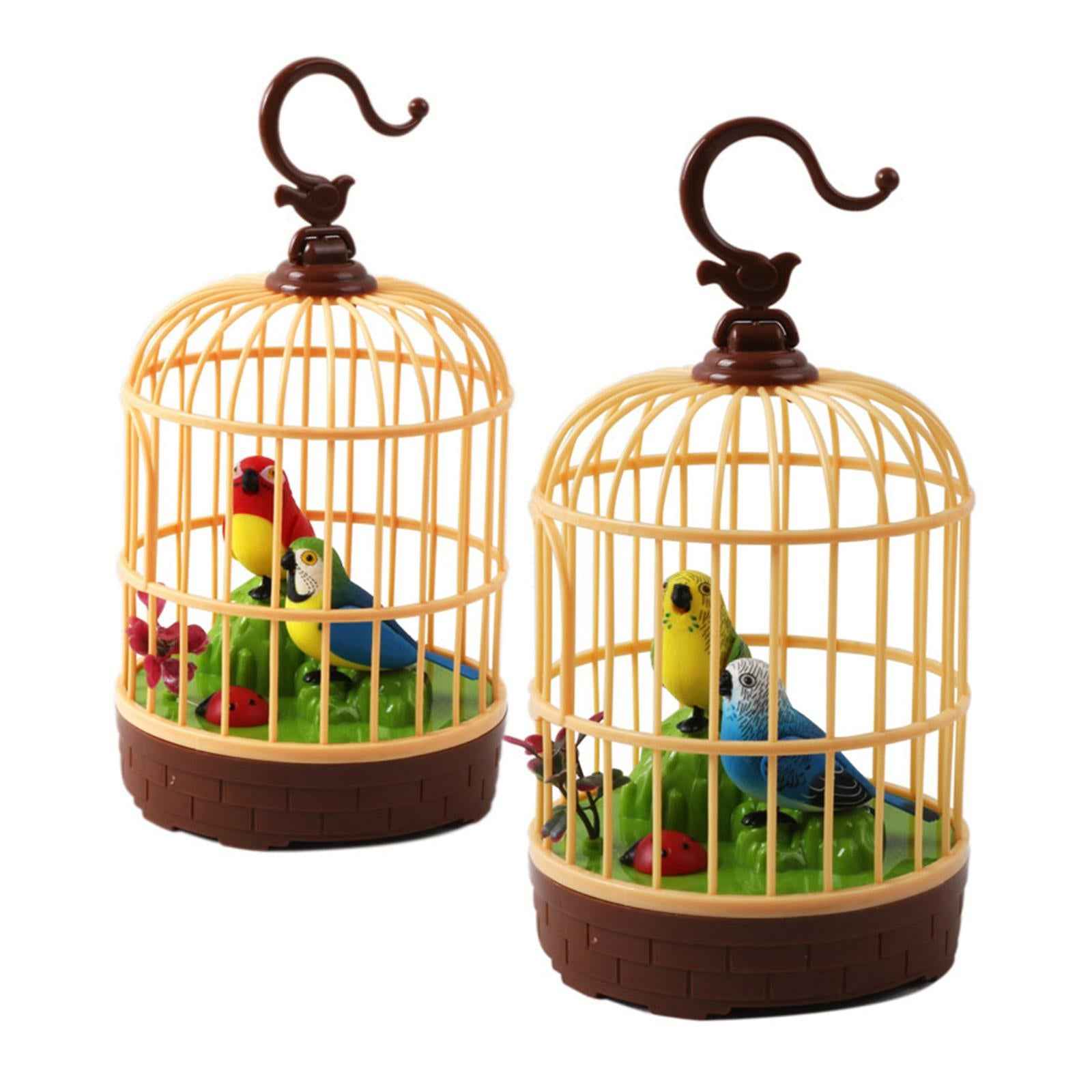 Singing Chirping Bird in Cage Realistic Sound Activated Chirp Red and Blue