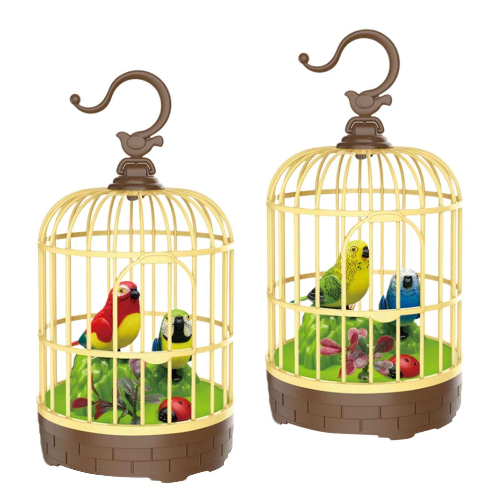 Singing Chirping Bird in Cage Realistic Sound Activated Chirp Red and Blue