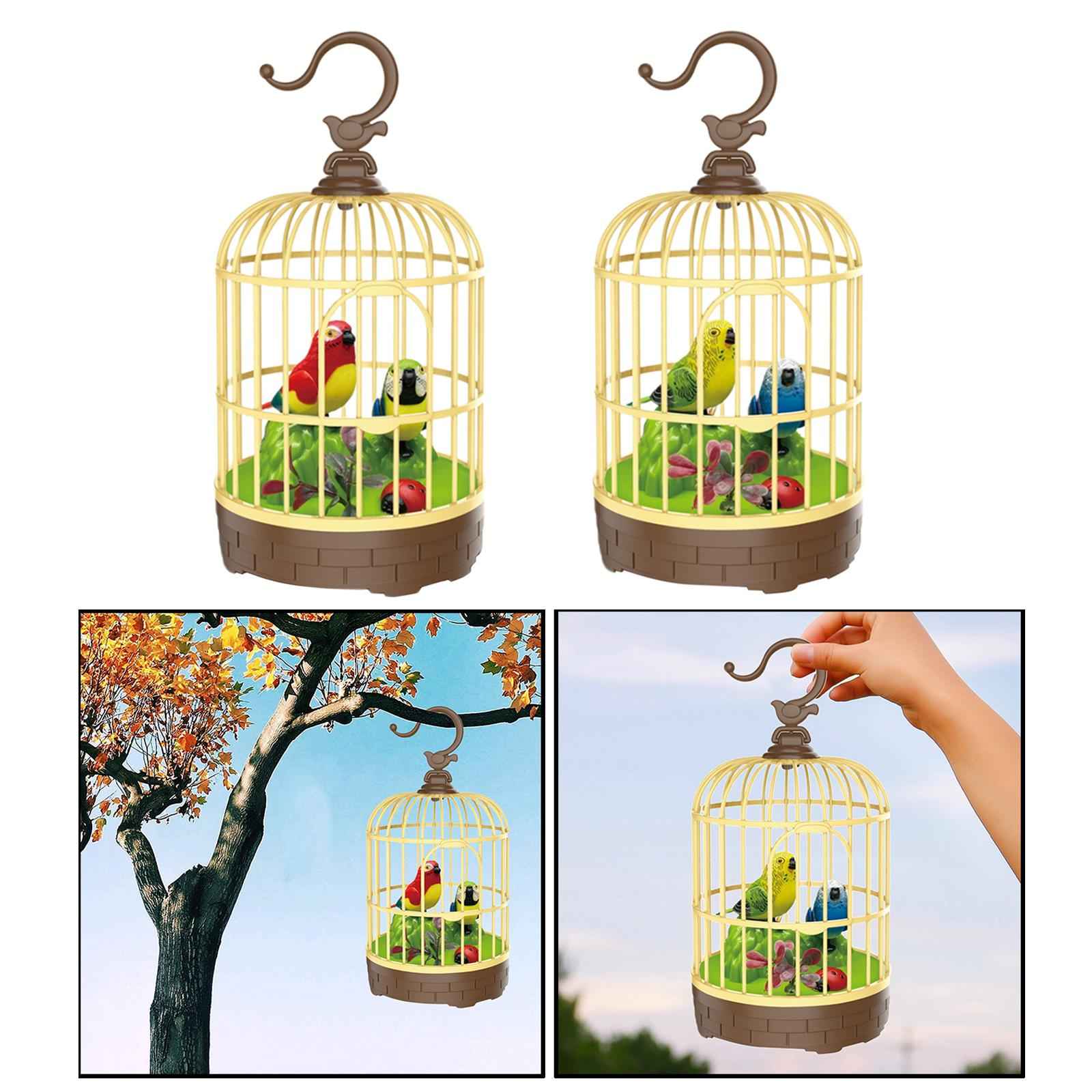 Singing Chirping Bird in Cage Realistic Sound Activated Chirp Red and Blue