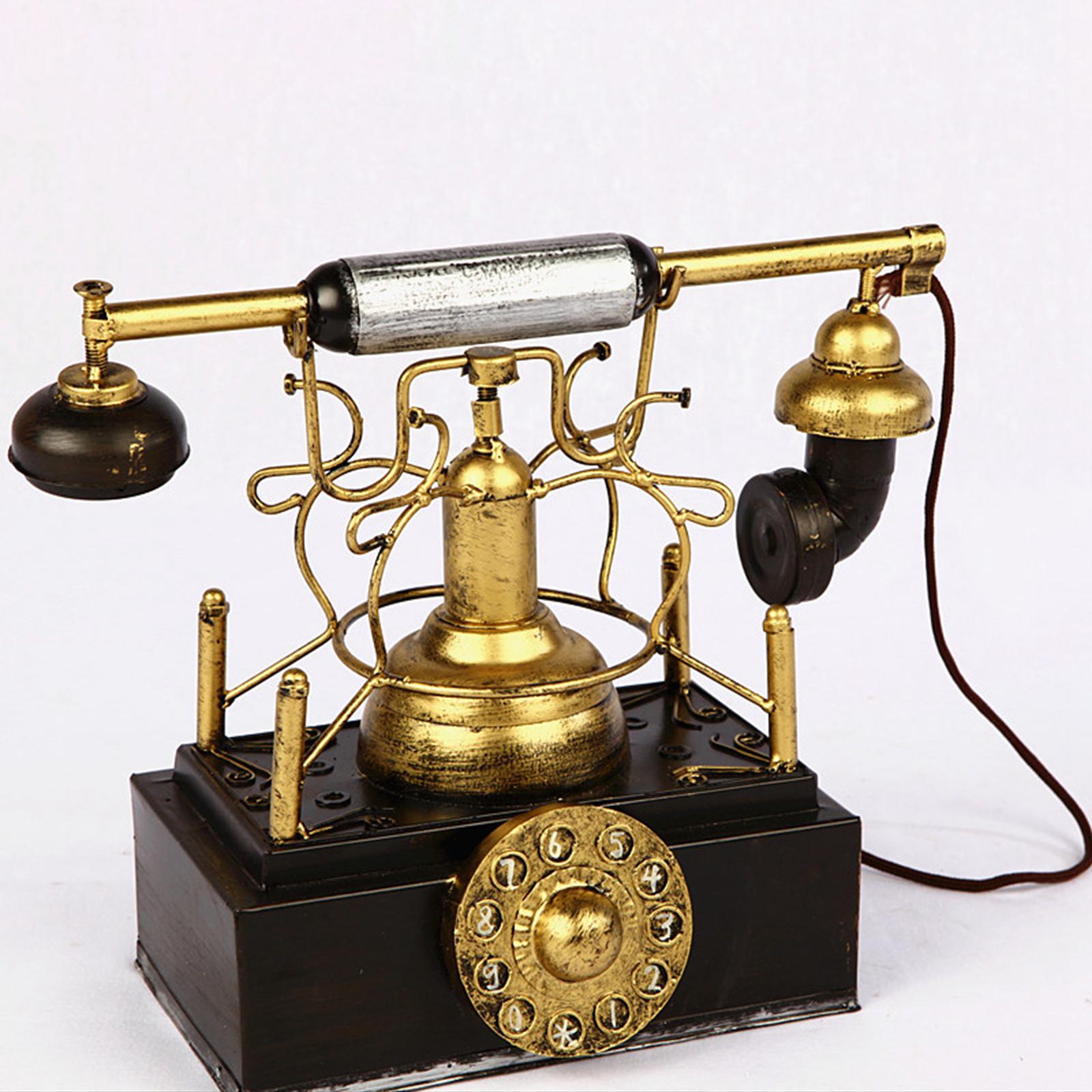 Antique Telephone Model Old Fashioned Telephone Desk Decor Silver and Gold