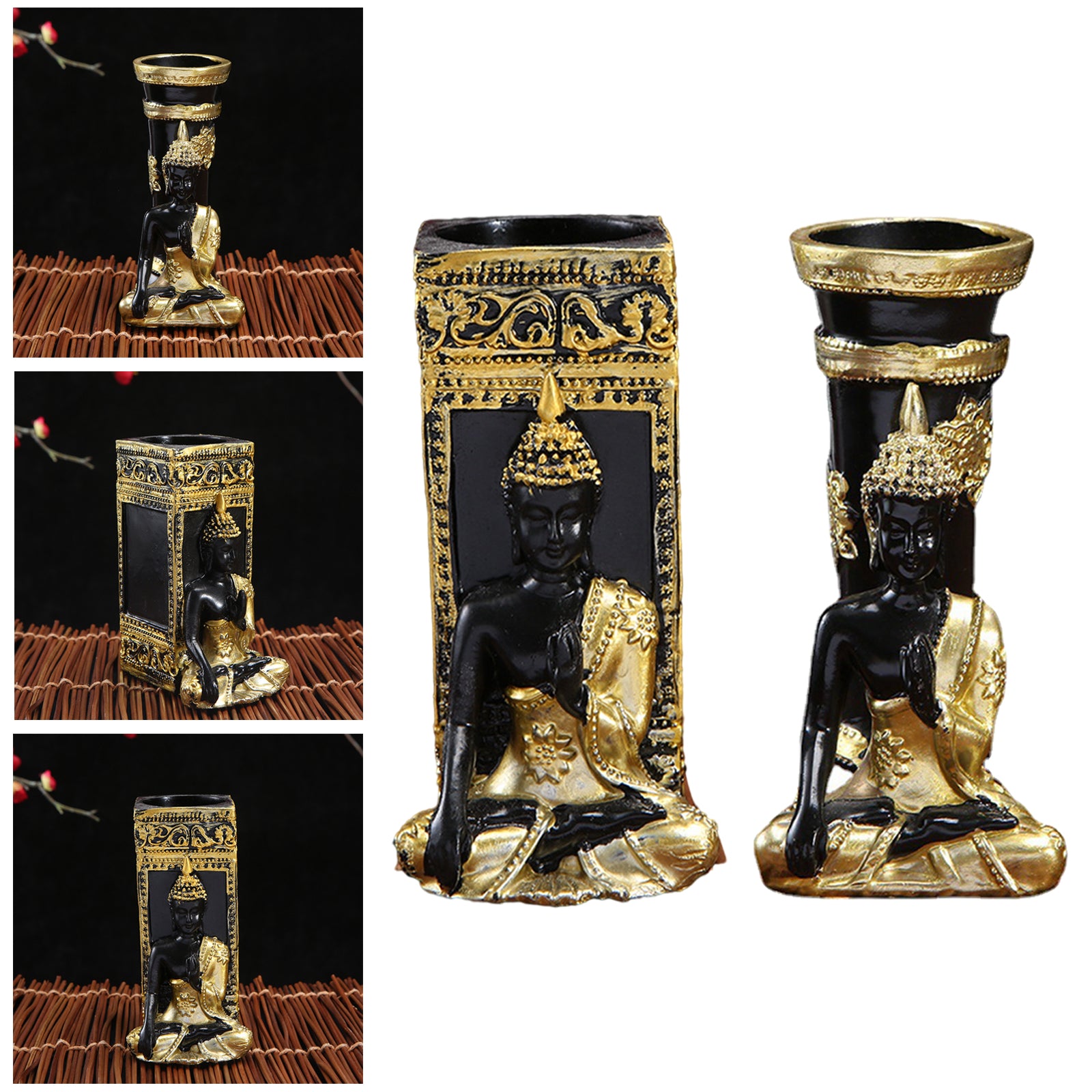 Buddha Sculpture Arts Miniature Gift Decoration Meditation Crafts for Garden Cylindrical back