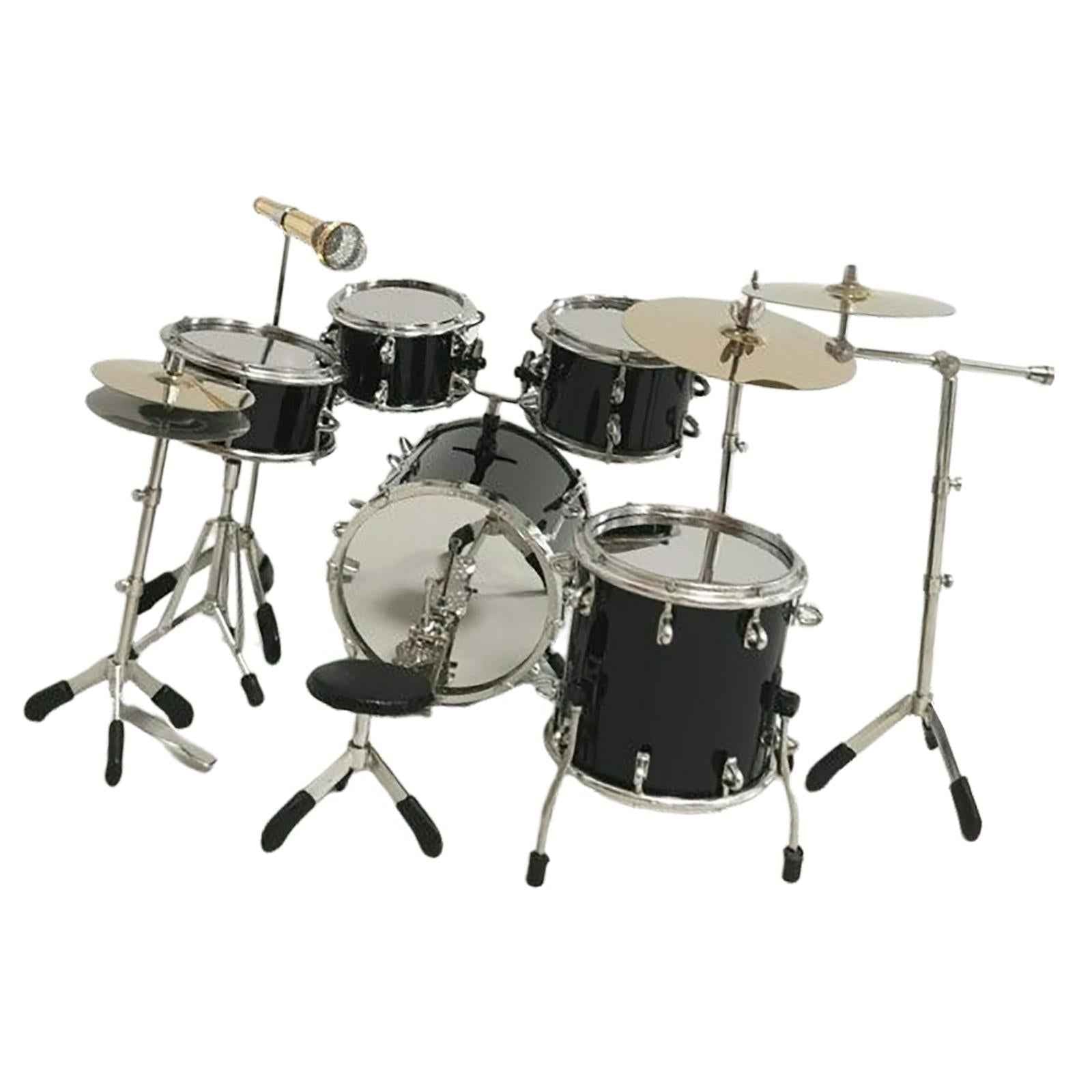 8x Realistic Mini Drum Set Music Instrument Accessories for Dollhouse Black