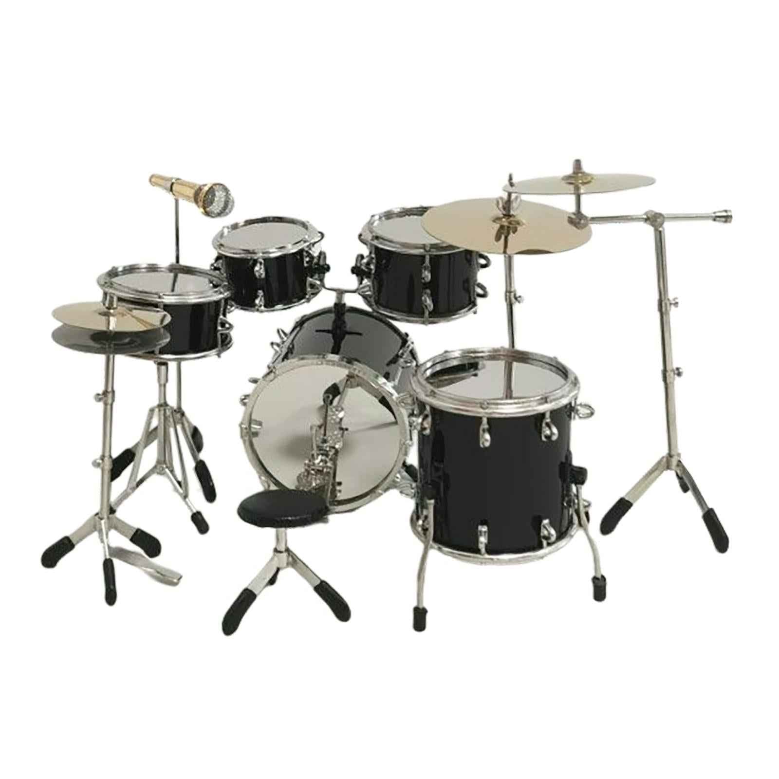 8x Realistic Mini Drum Set Music Instrument Accessories for Dollhouse Black