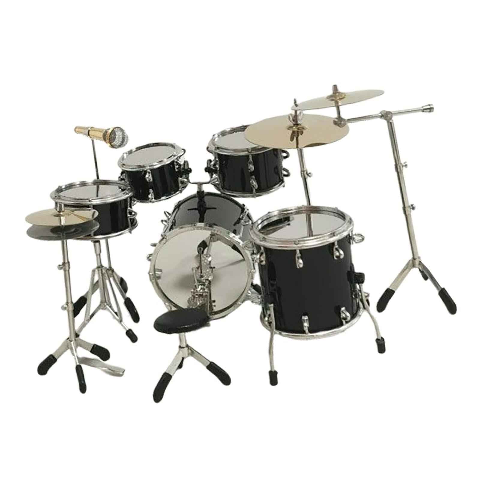 8x Realistic Mini Drum Set Music Instrument Accessories for Dollhouse Black