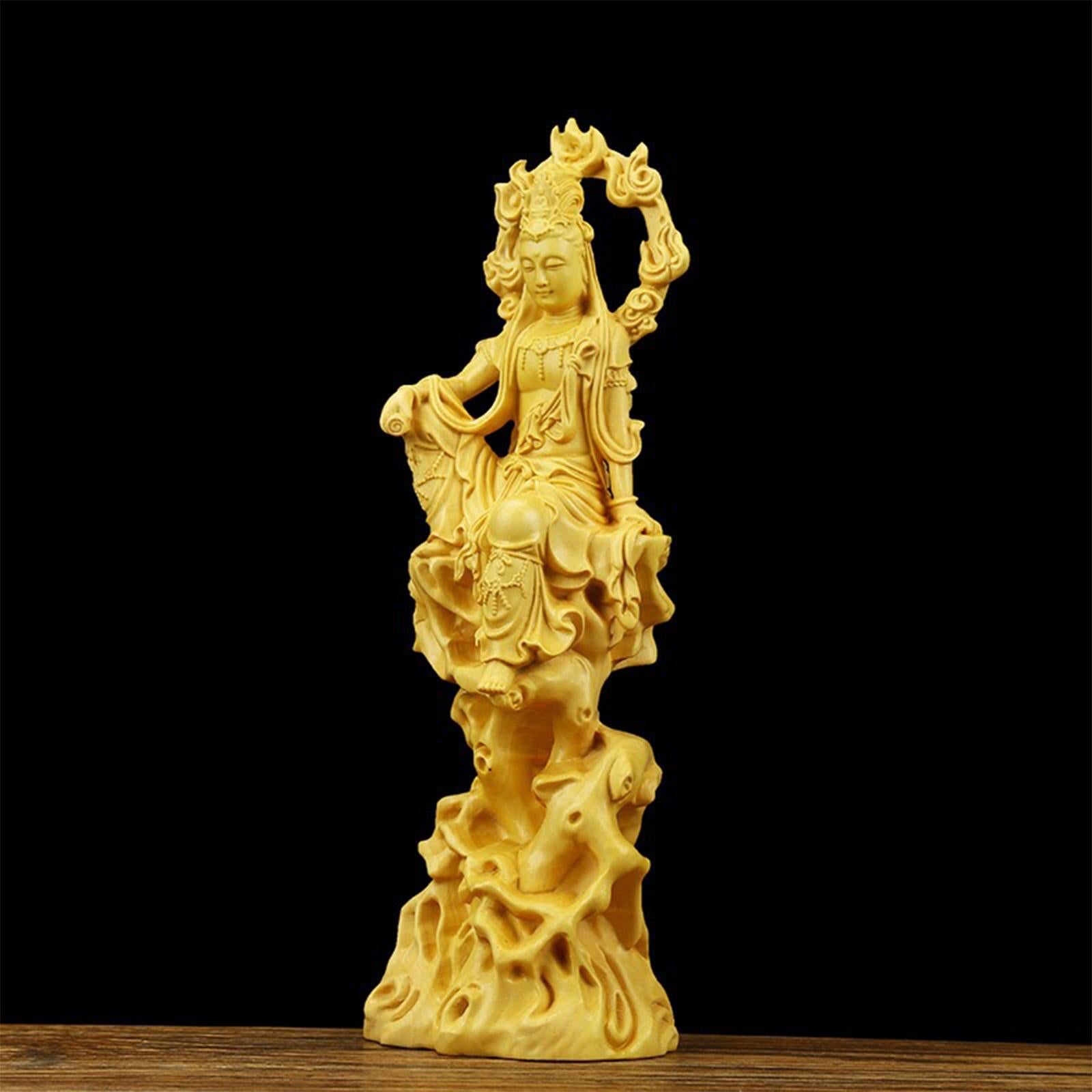 Carving Guanyin Statue Wall Sculpture Wood for Living Room Desktop Office