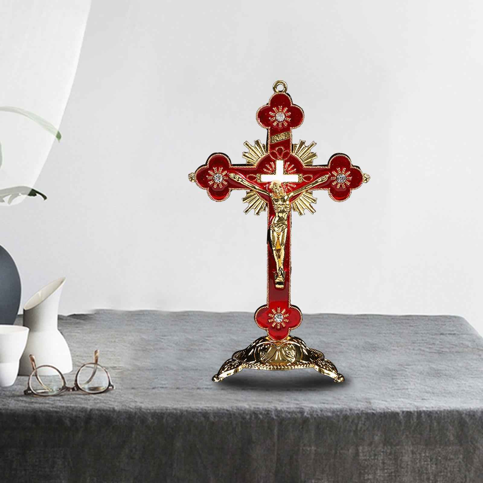 Cross Crucifix Figurines Holy Catholic Crosses Christian Religious Red