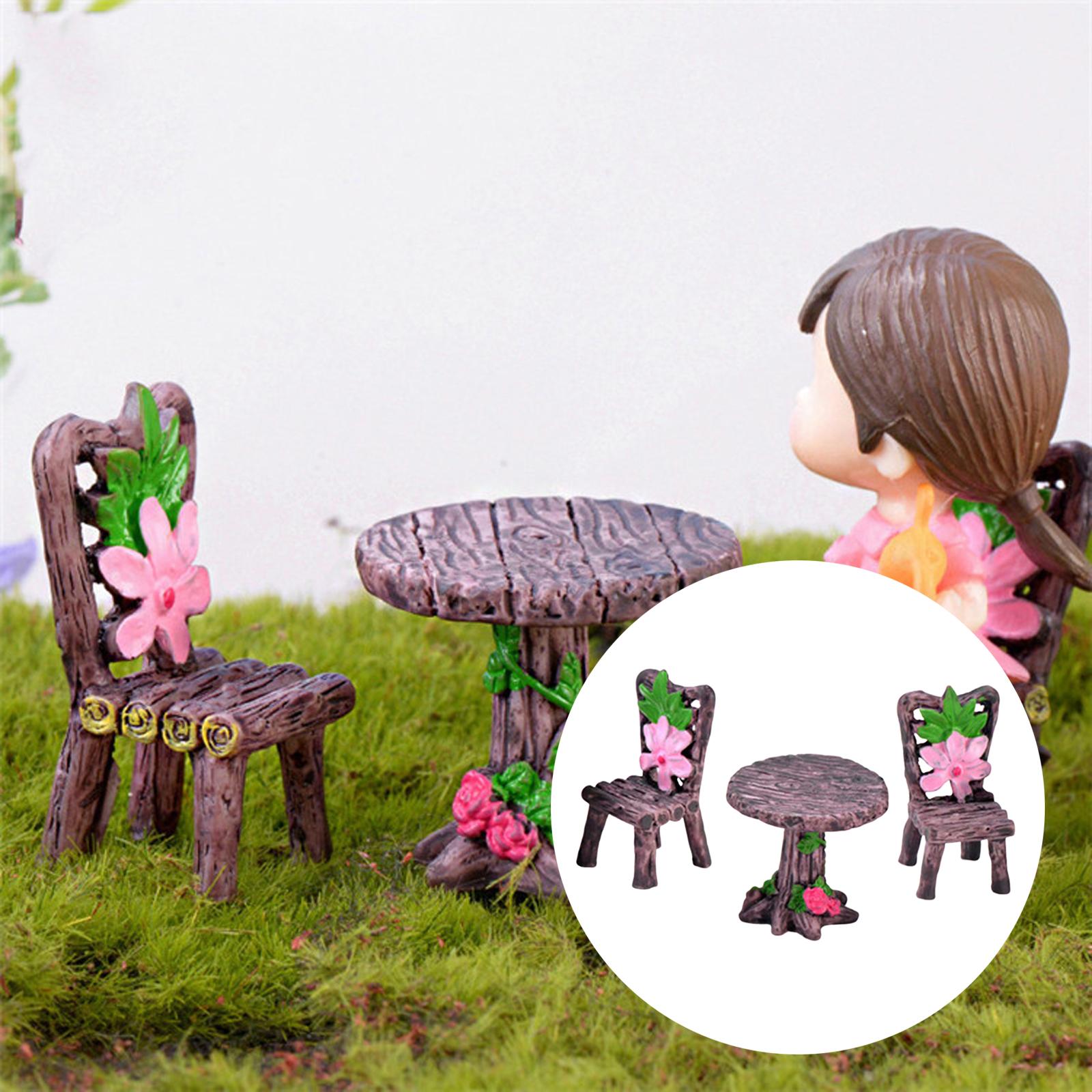 2xMiniature Table Chair Set Dollhouse DIY Mini Model Set Ornaments Furniture