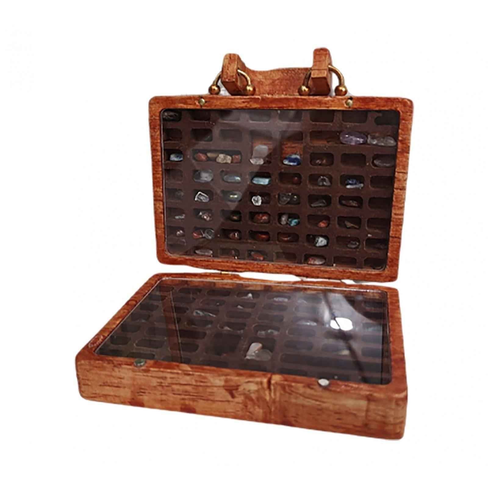 Wooden Rock Collection Box Vintage Retro Fashion for Classroom Home Teaching