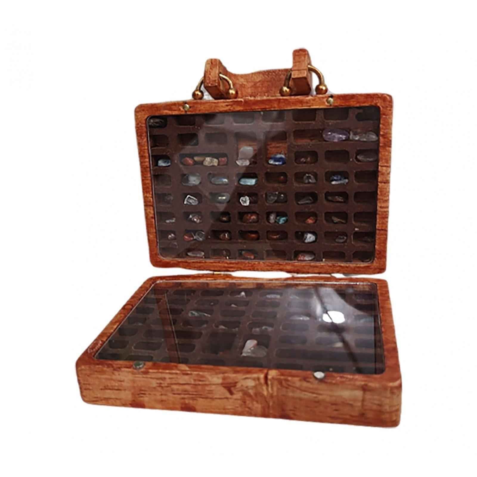 Wooden Rock Collection Box Vintage Retro Fashion for Classroom Home Teaching