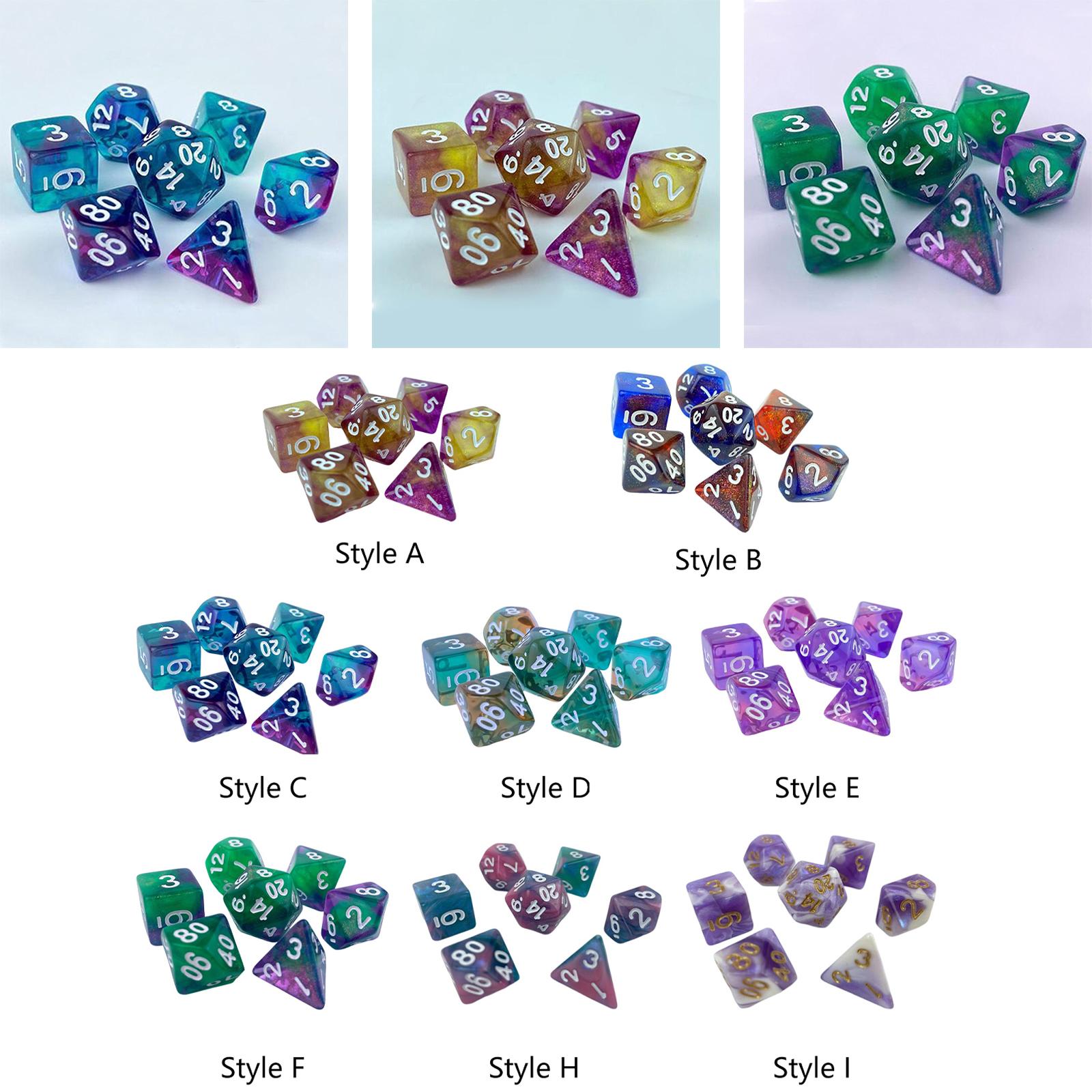 3x7x Game Dices Luminary Engraved Assorted for Roll Playing Games Style A