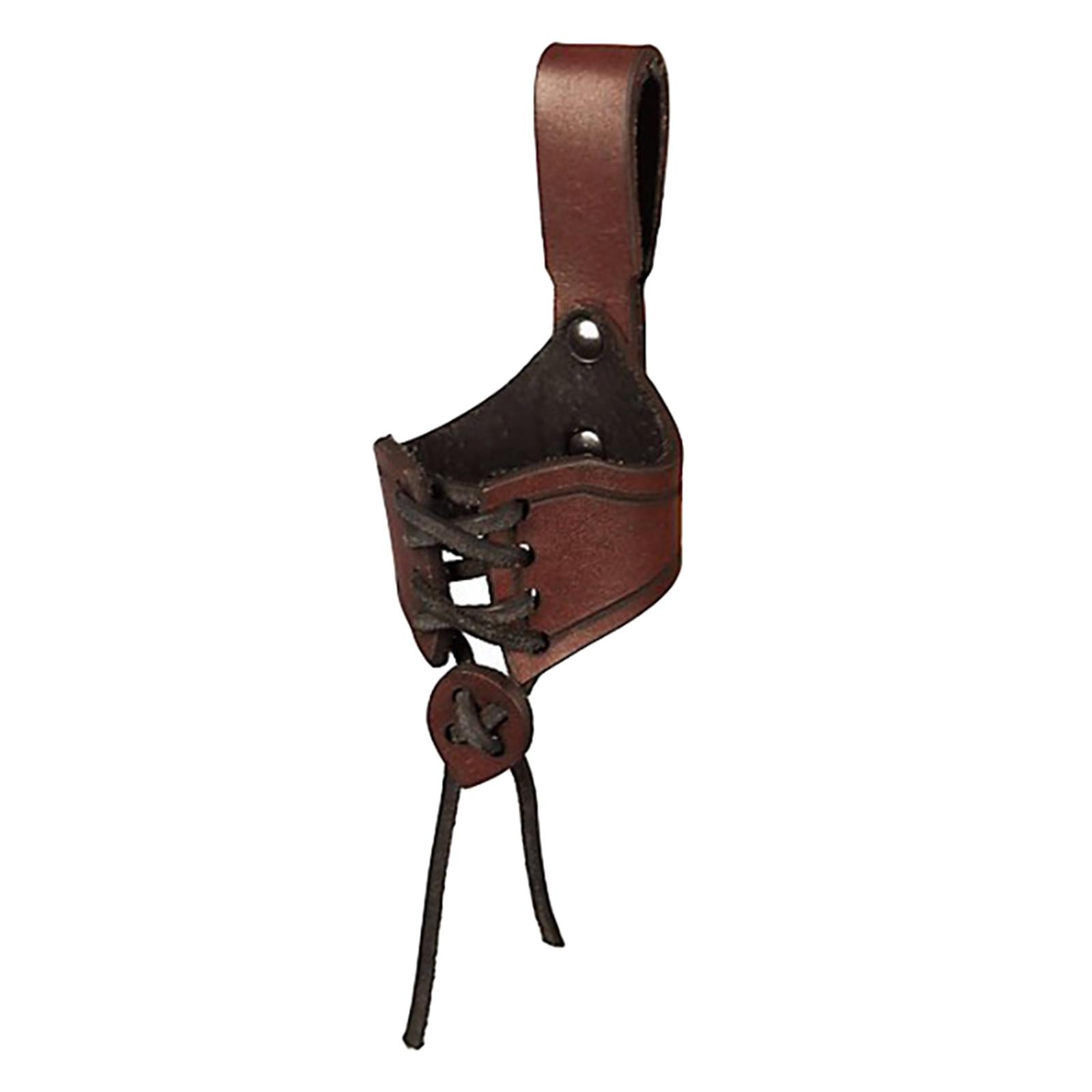 2xHorn Shape Cup Mug Case Ox Horn Holster with Buckled Loop Tankard Hanger Brown