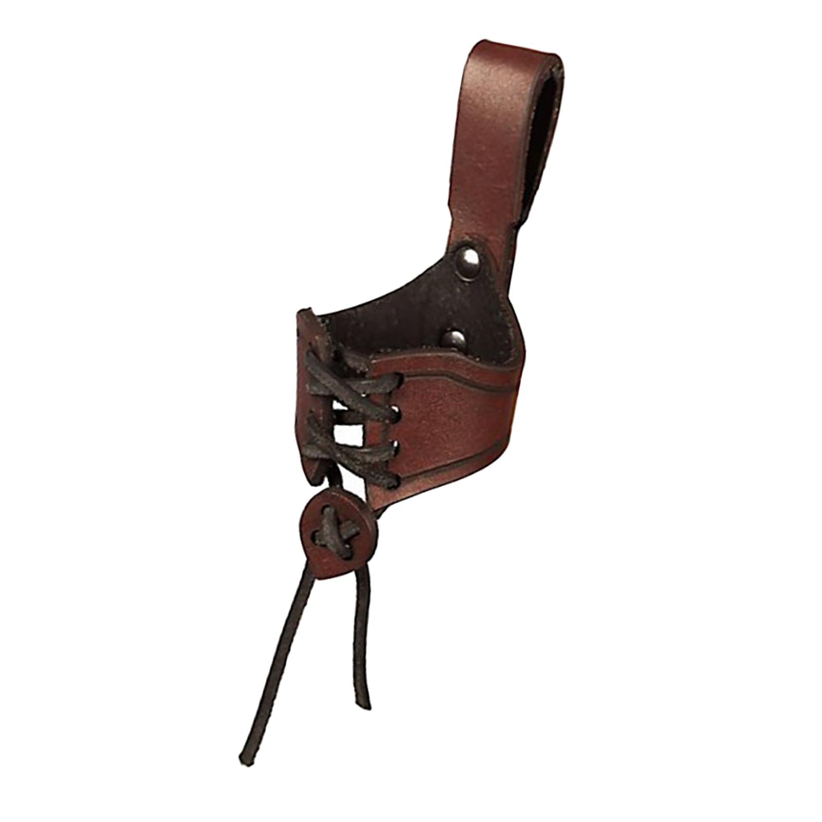 2xHorn Shape Cup Mug Case Ox Horn Holster with Buckled Loop Tankard Hanger Brown