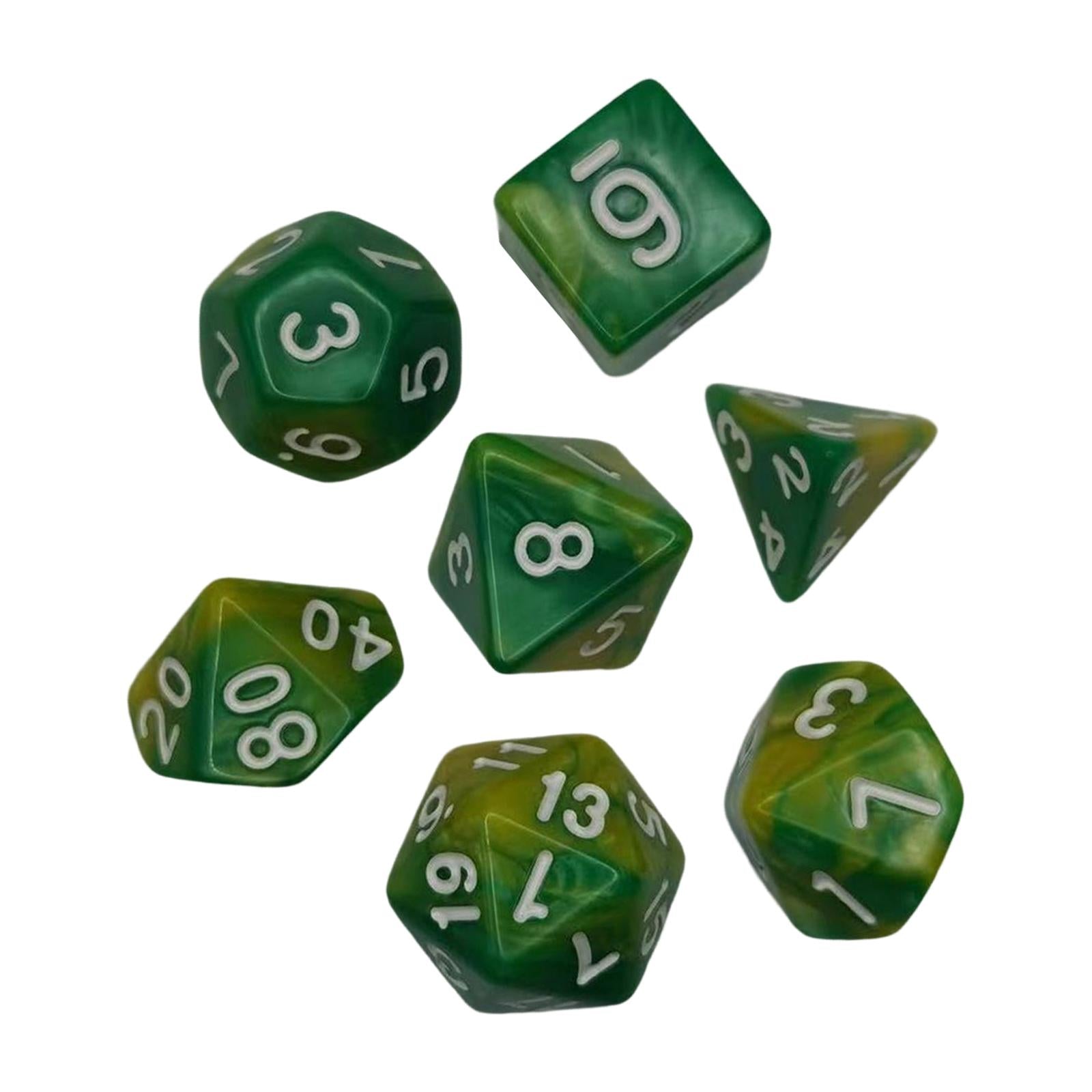4x7 Pieces Polyhedral Dices Set Durable Board Game Props for Card Game Cafe Yellow Green