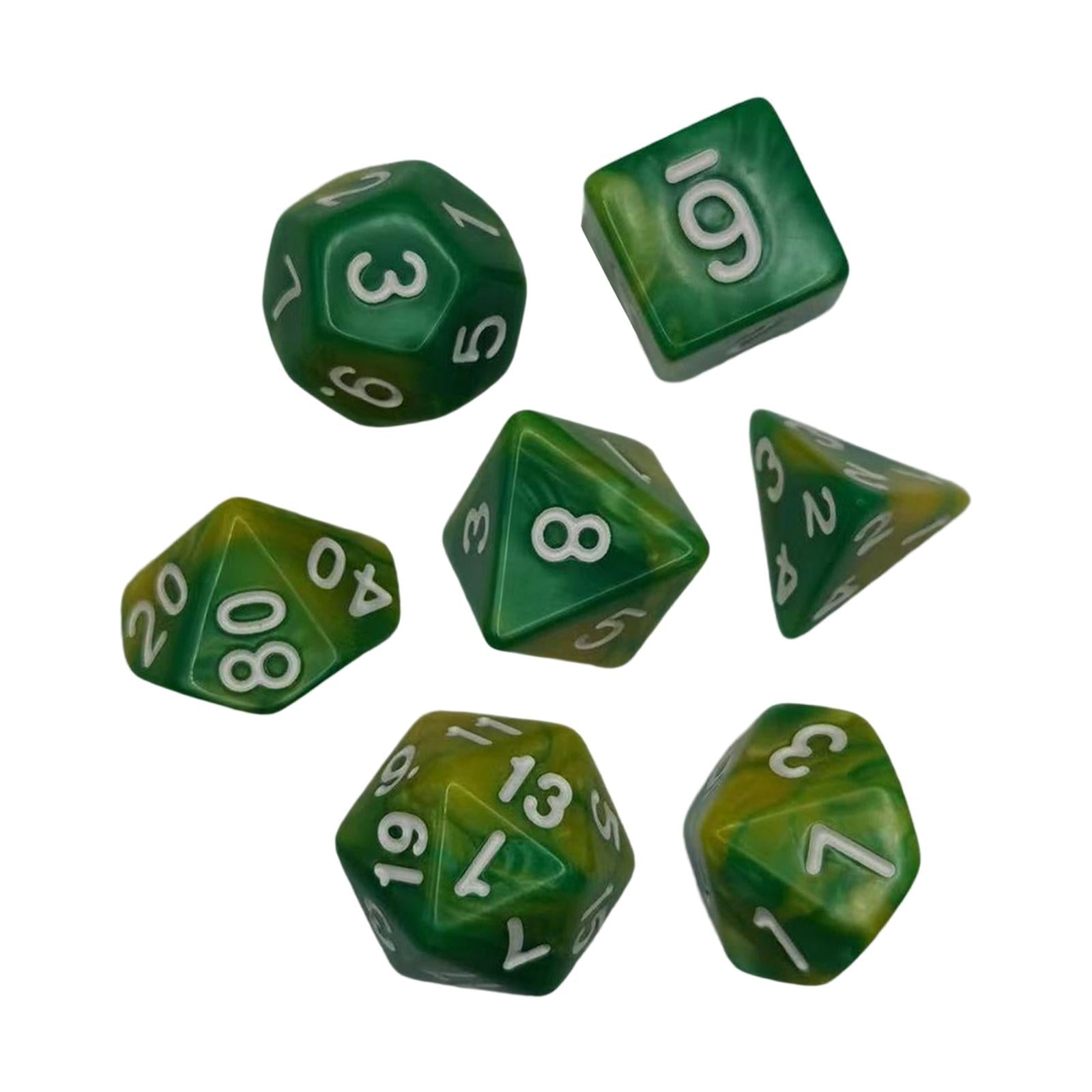 4x7 Pieces Polyhedral Dices Set Durable Board Game Props for Card Game Cafe Yellow Green