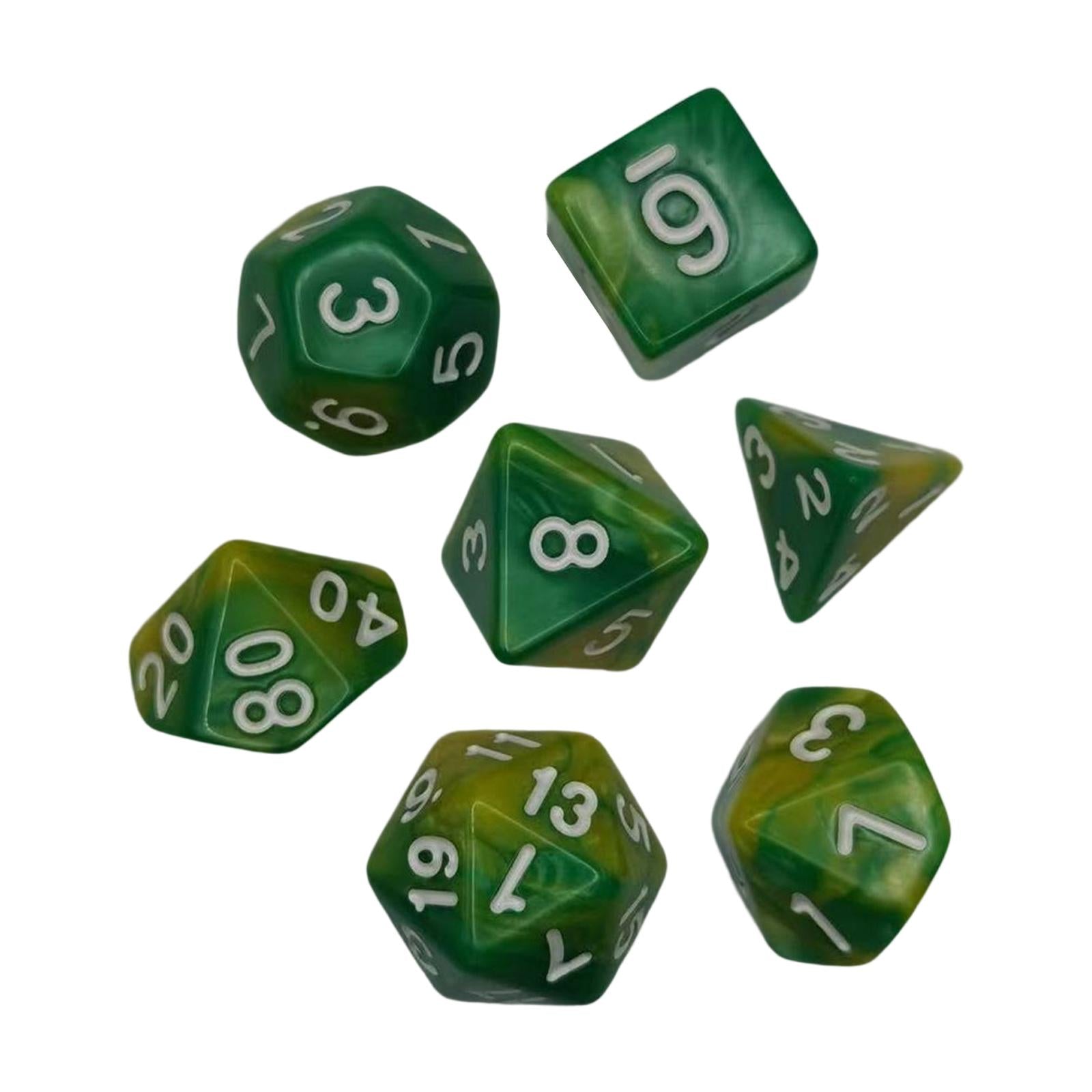 2x7 Pieces Polyhedral Dices Set Durable Board Game Props for Card Game Cafe Yellow Green
