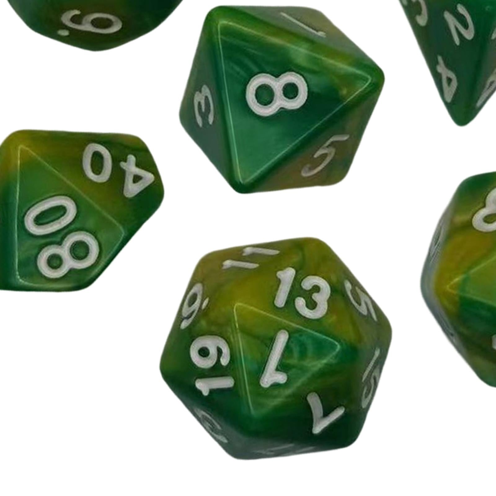 2x7 Pieces Polyhedral Dices Set Durable Board Game Props for Card Game Cafe Yellow Green