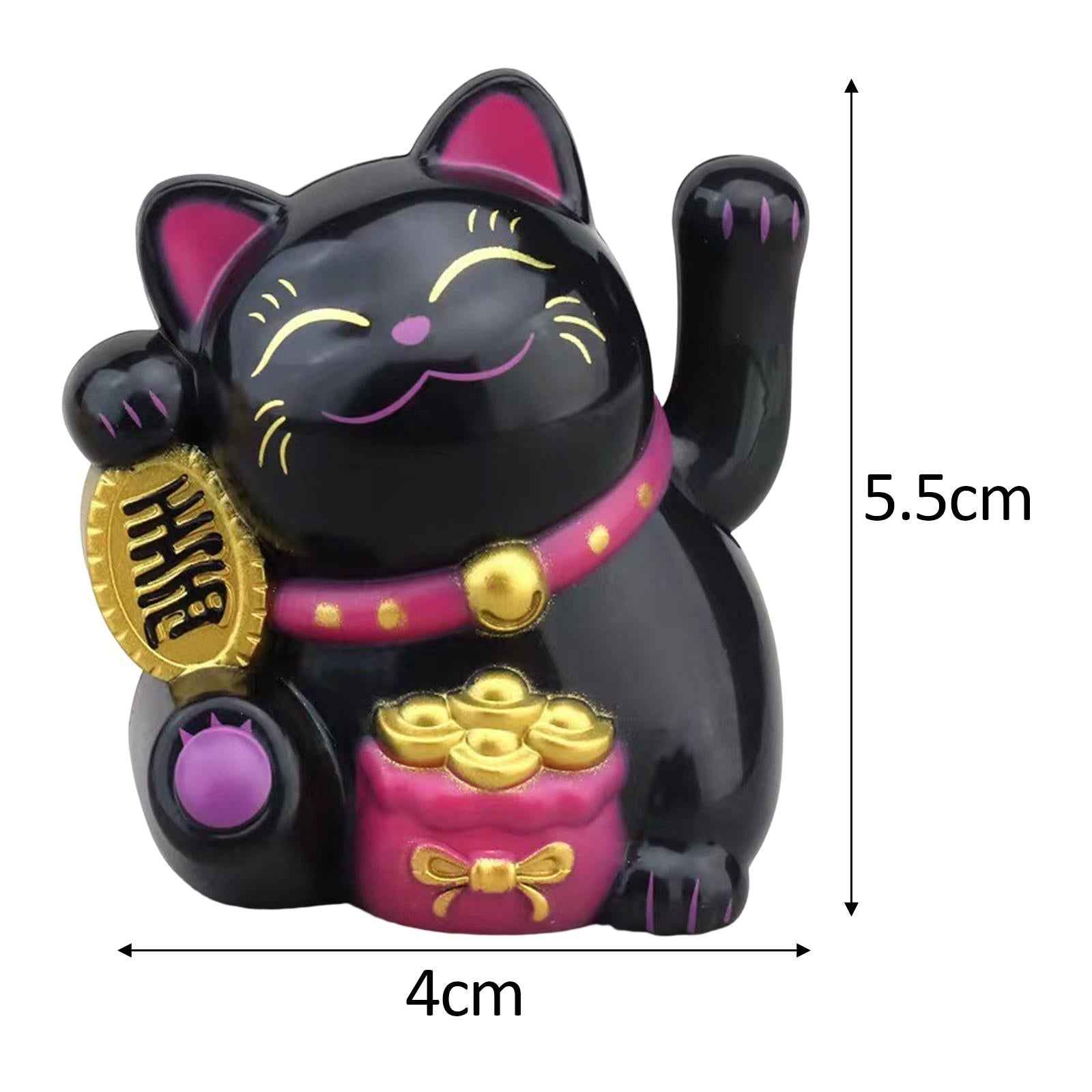 Lovely Cat with Waving Arm Animal Figures for Living Room Table Decoration Black