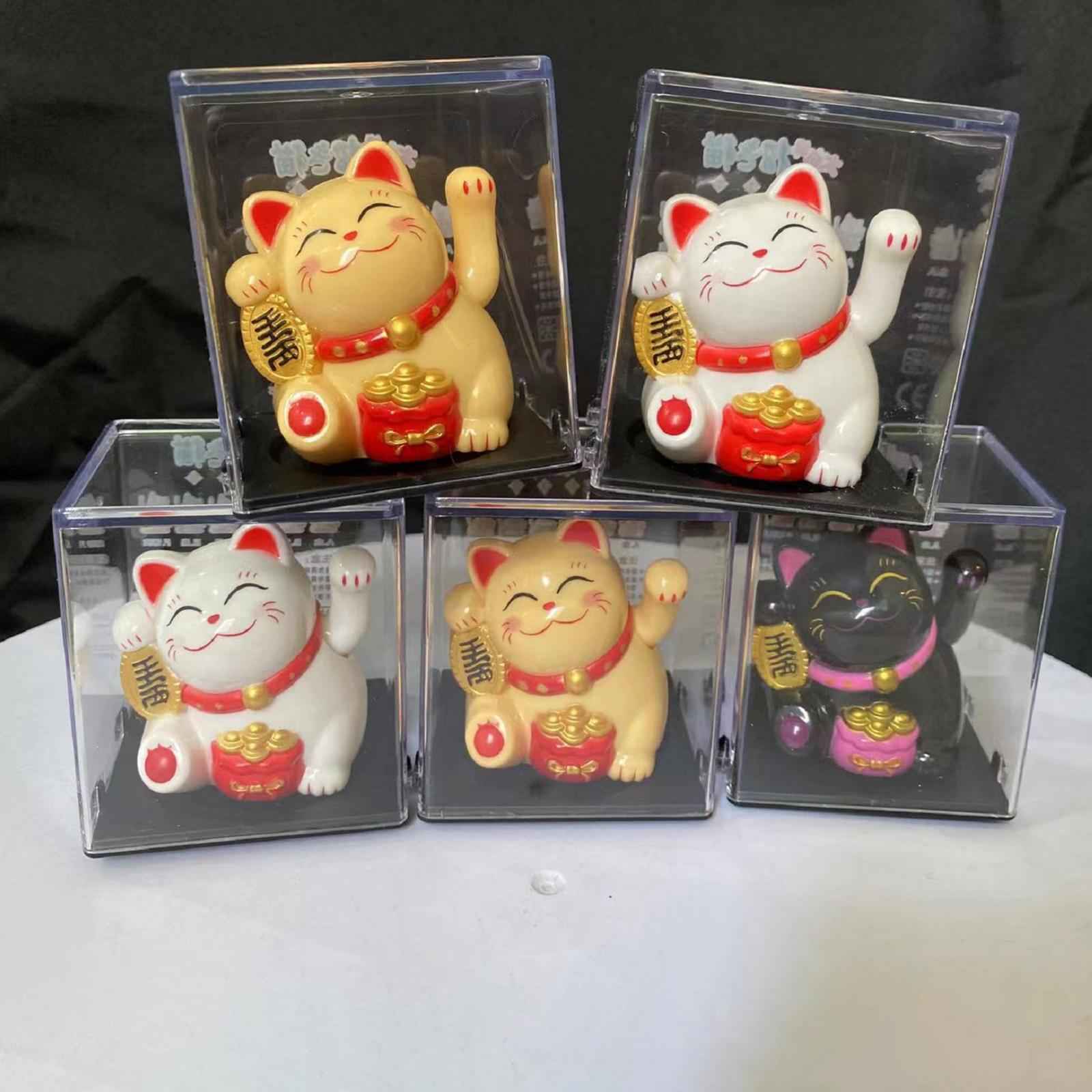 Lovely Cat with Waving Arm Animal Figures for Living Room Table Decoration Black