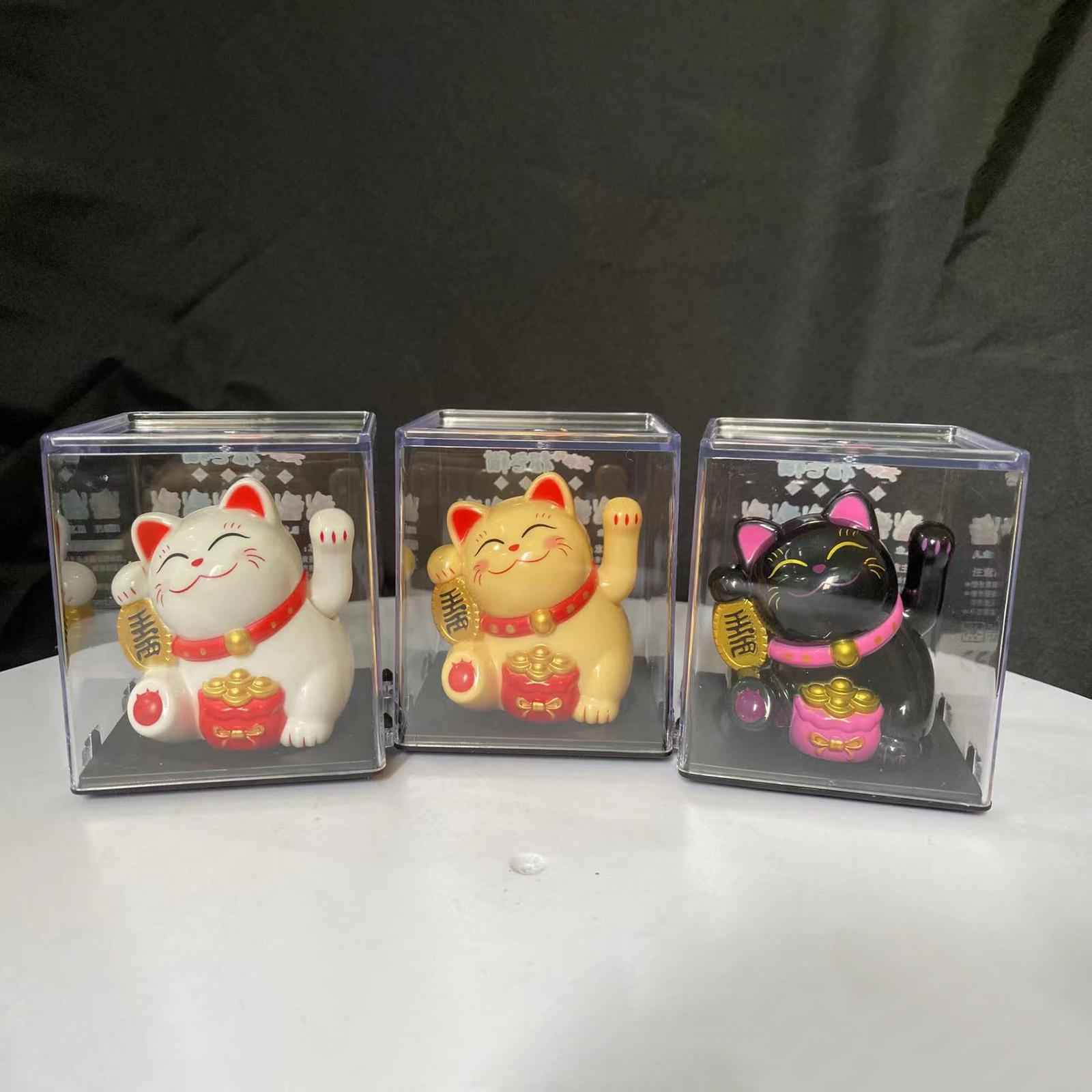 Lovely Cat with Waving Arm Animal Figures for Living Room Table Decoration Black
