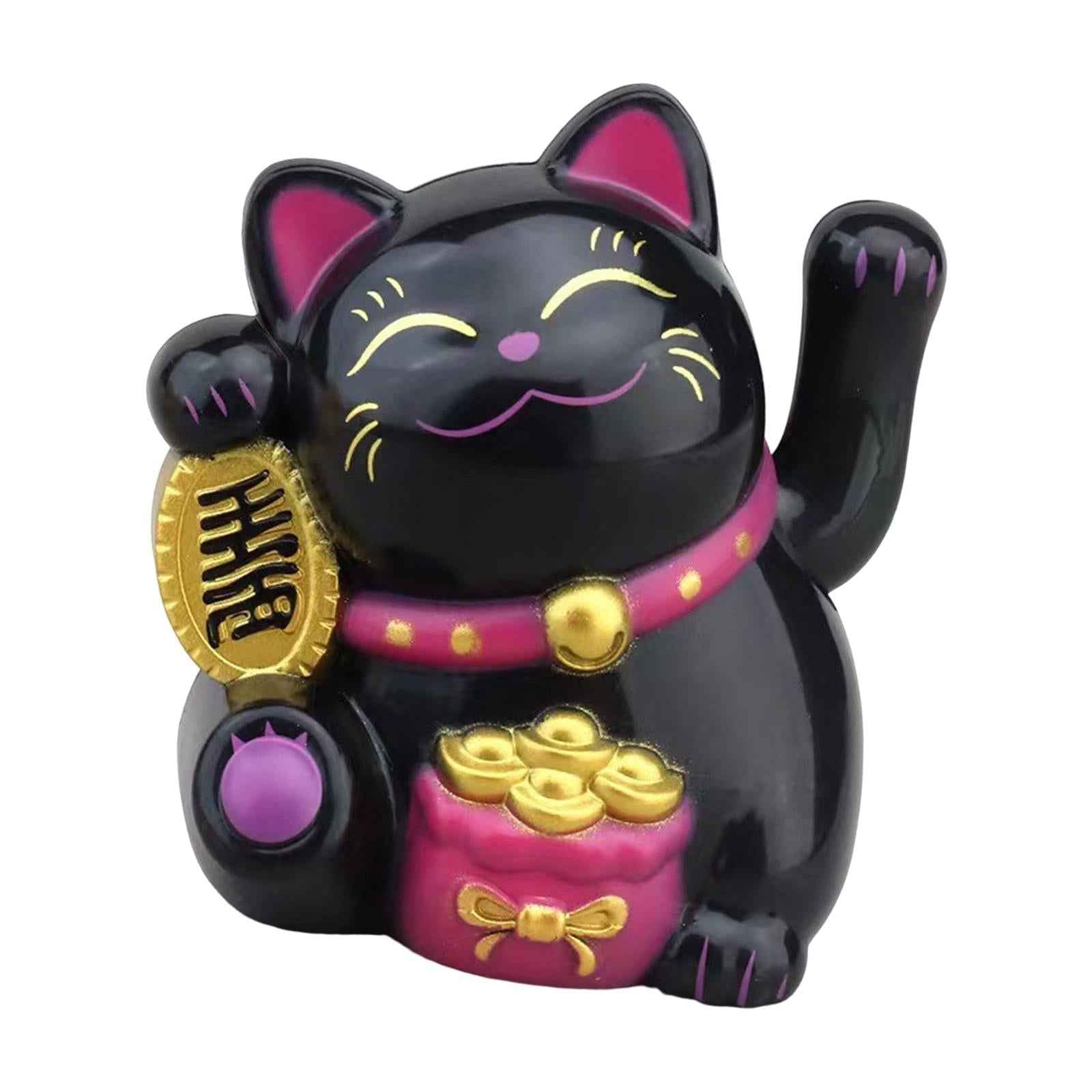 Lovely Cat with Waving Arm Animal Figures for Living Room Table Decoration Black