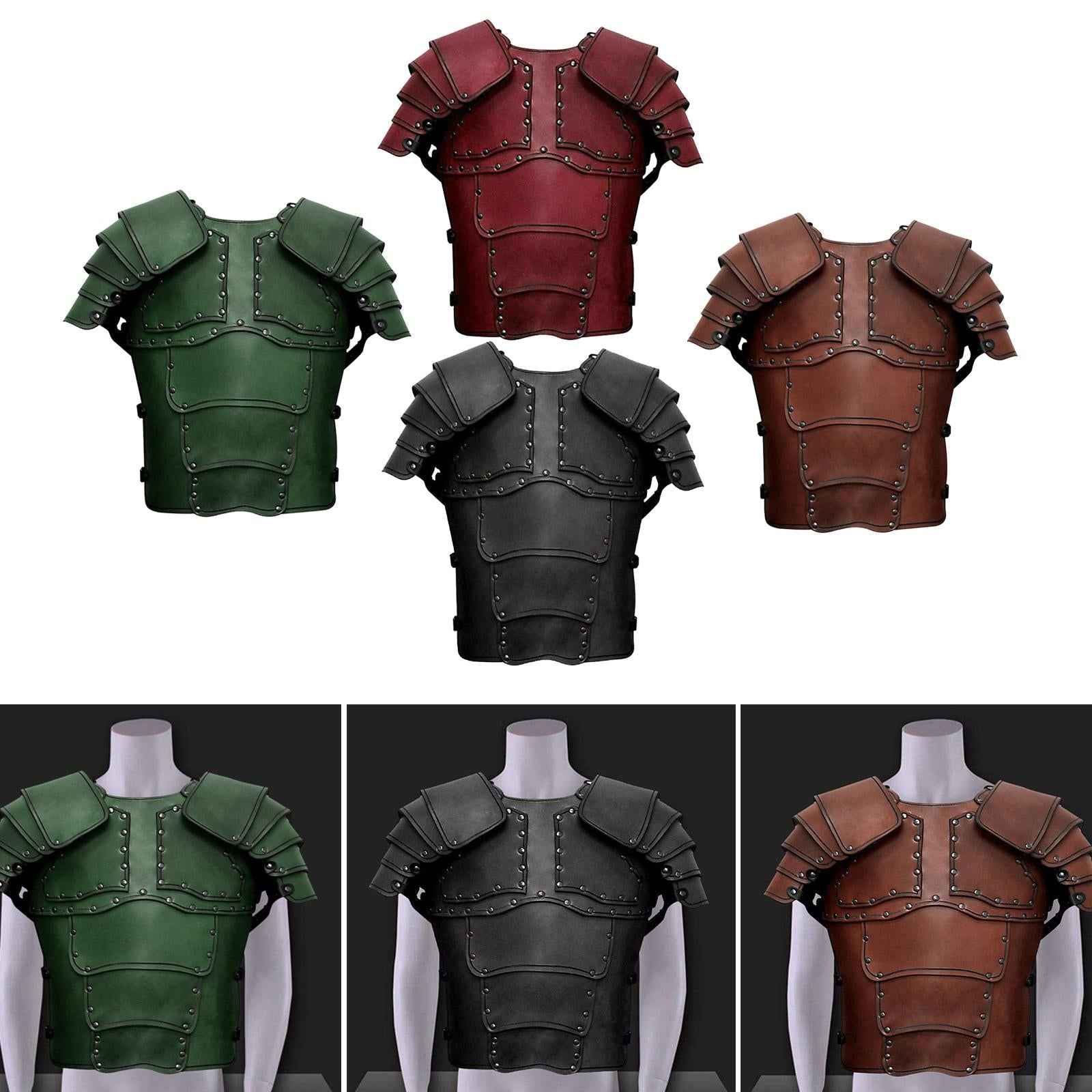 Medieval Vest Armor PU Retro W/ Shoulder Guard for Party Role Play Halloween Black