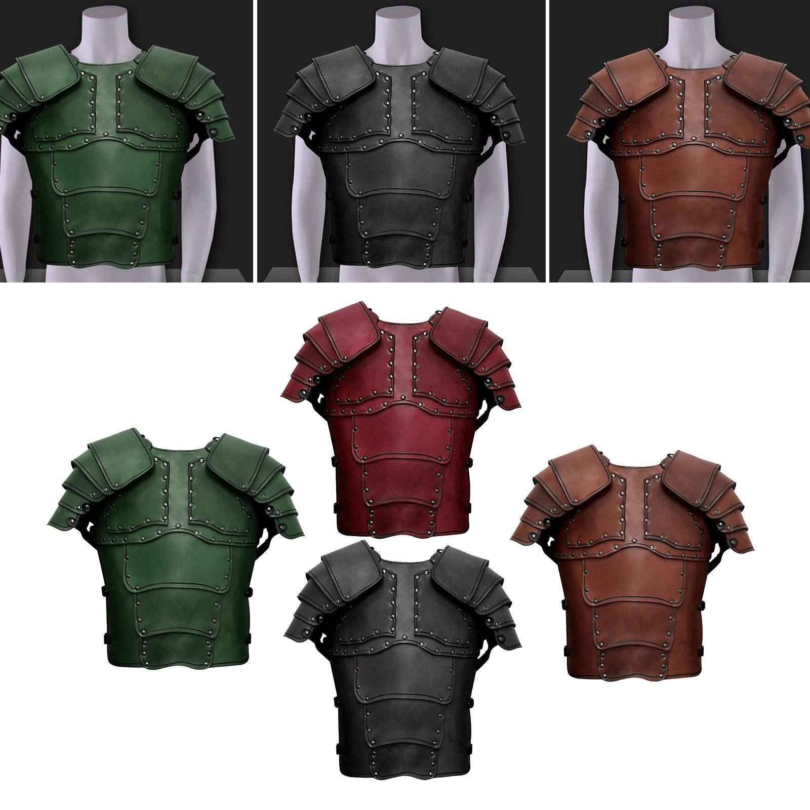 Medieval Vest Armor PU Retro W/ Shoulder Guard for Party Role Play Halloween Black