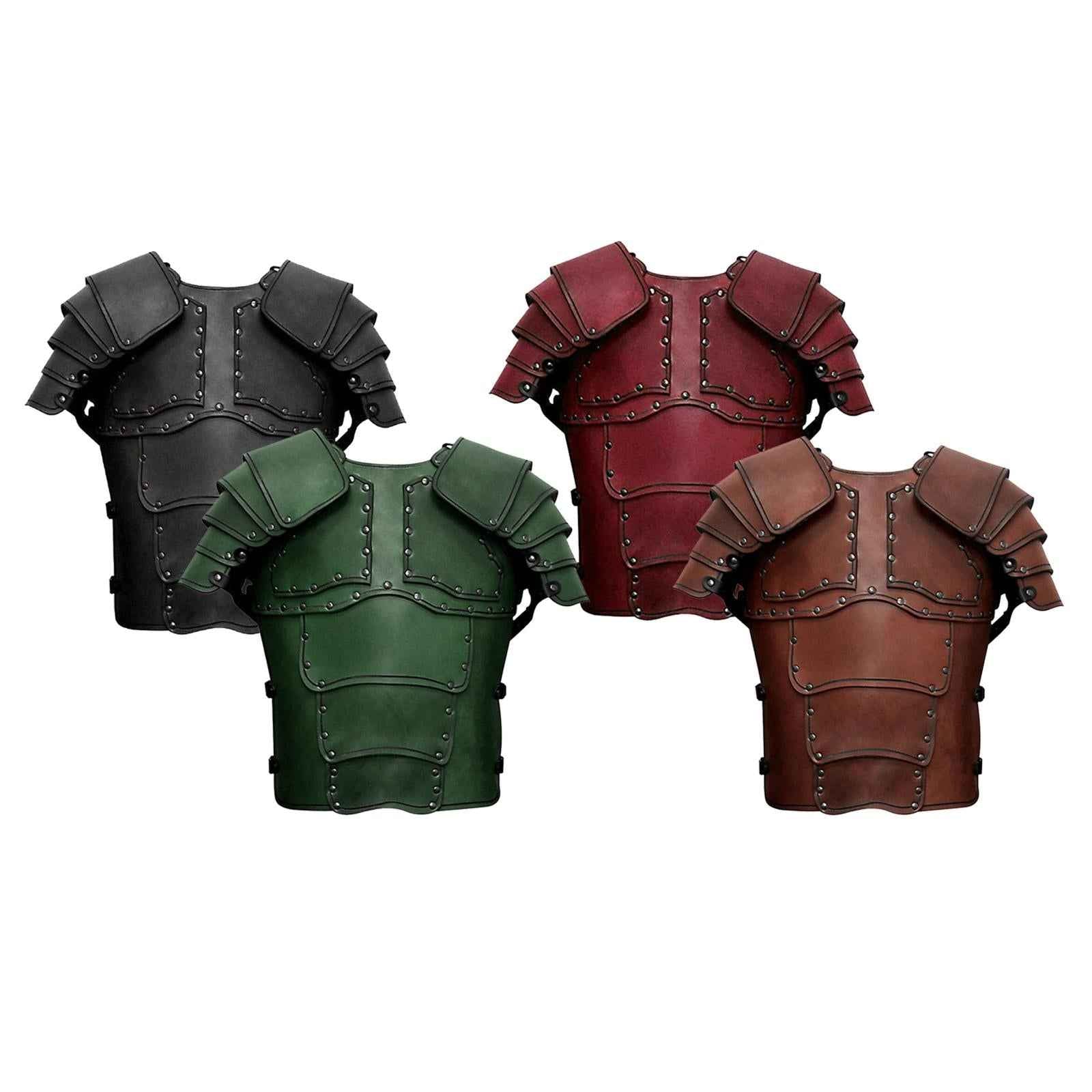 Medieval Vest Armor PU Retro W/ Shoulder Guard for Party Role Play Halloween Black