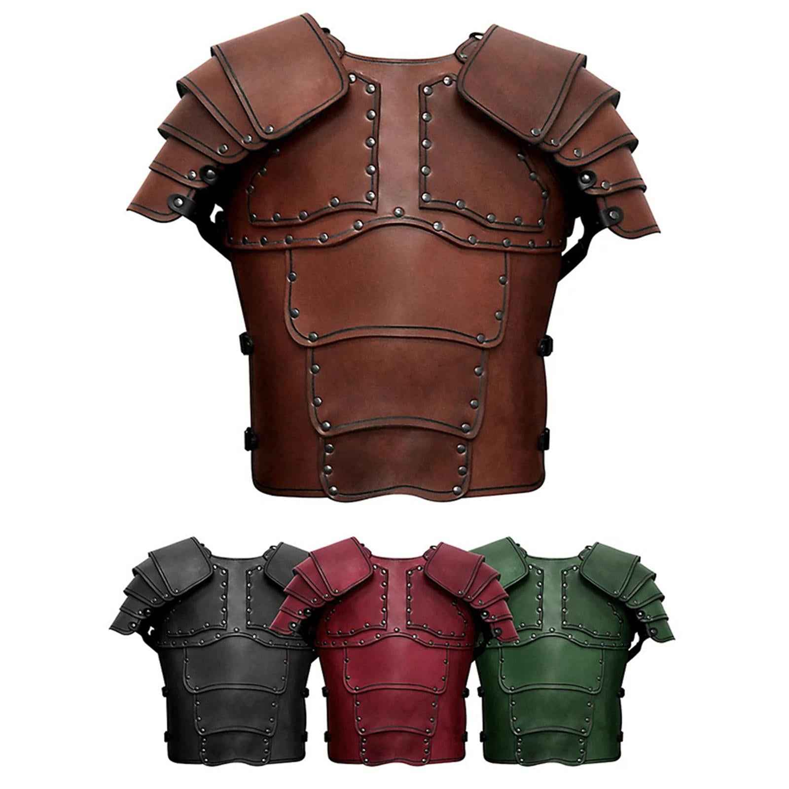 Medieval Vest Armor PU Retro W/ Shoulder Guard for Party Role Play Halloween Black