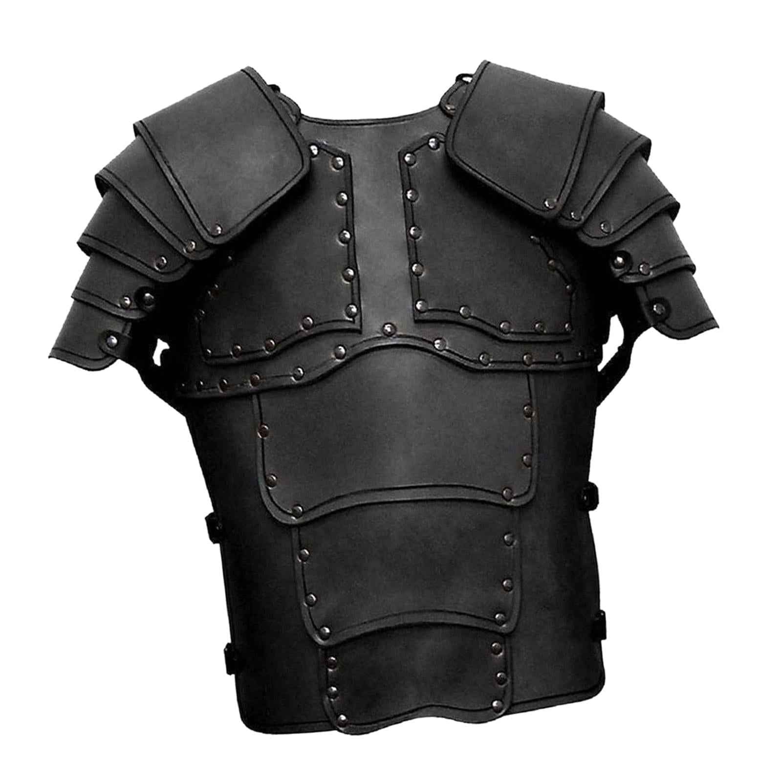 Medieval Vest Armor PU Retro W/ Shoulder Guard for Party Role Play Halloween Black