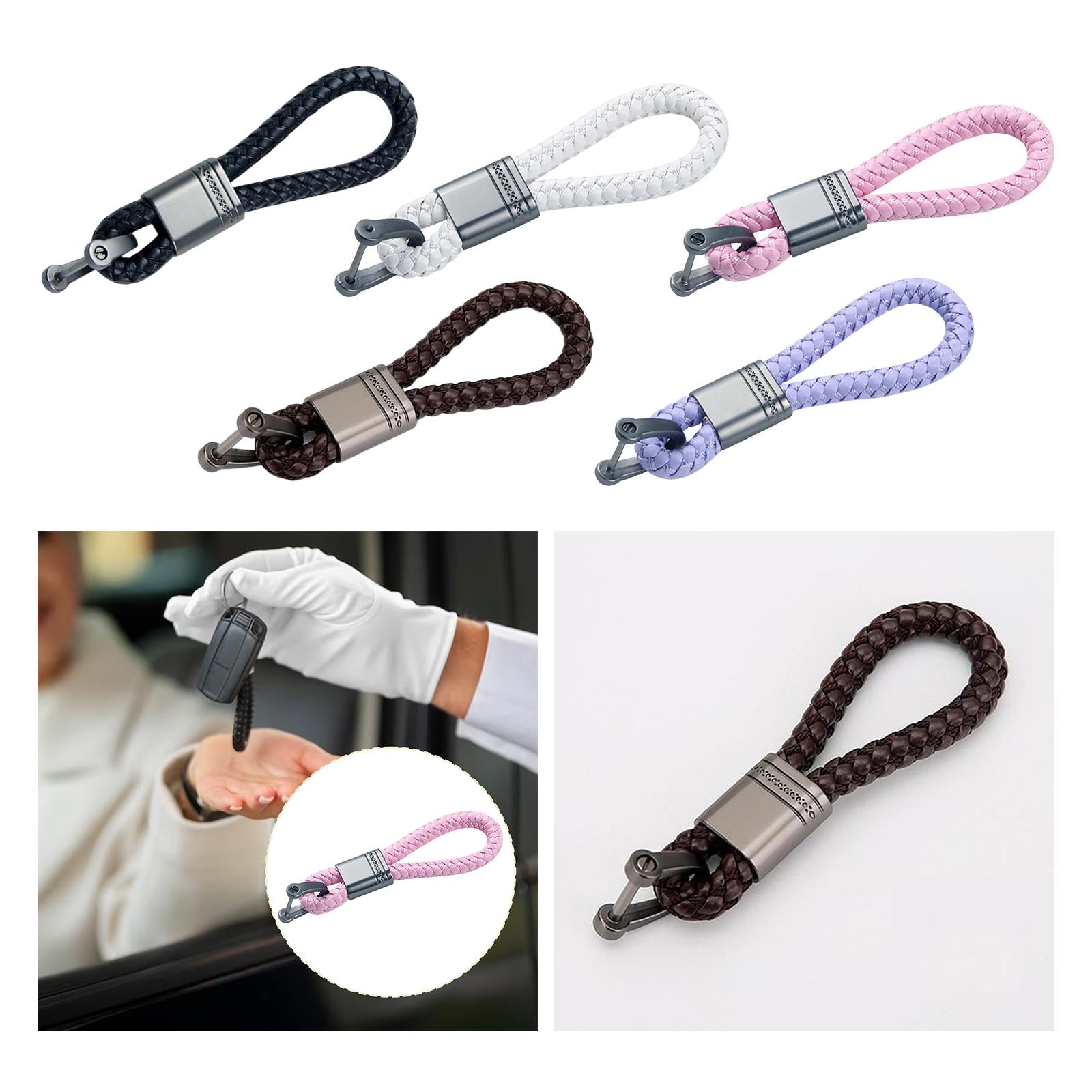 4xBraided Rope Key Chain Wristlet Bracelet Keychain Lanyard Car Key Chain Black