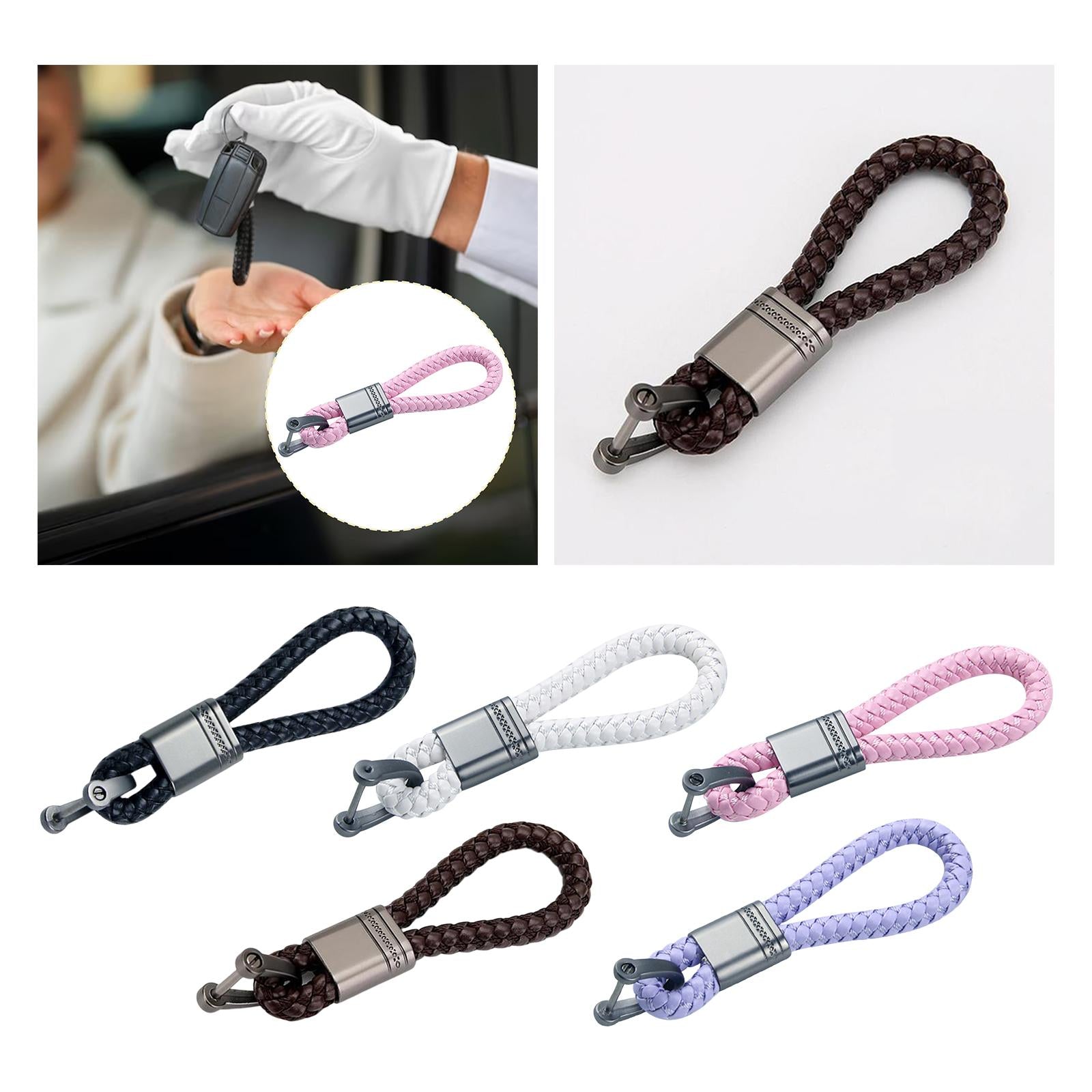 2xBraided Rope Key Chain Wristlet Bracelet Keychain Lanyard Car Key Chain Black