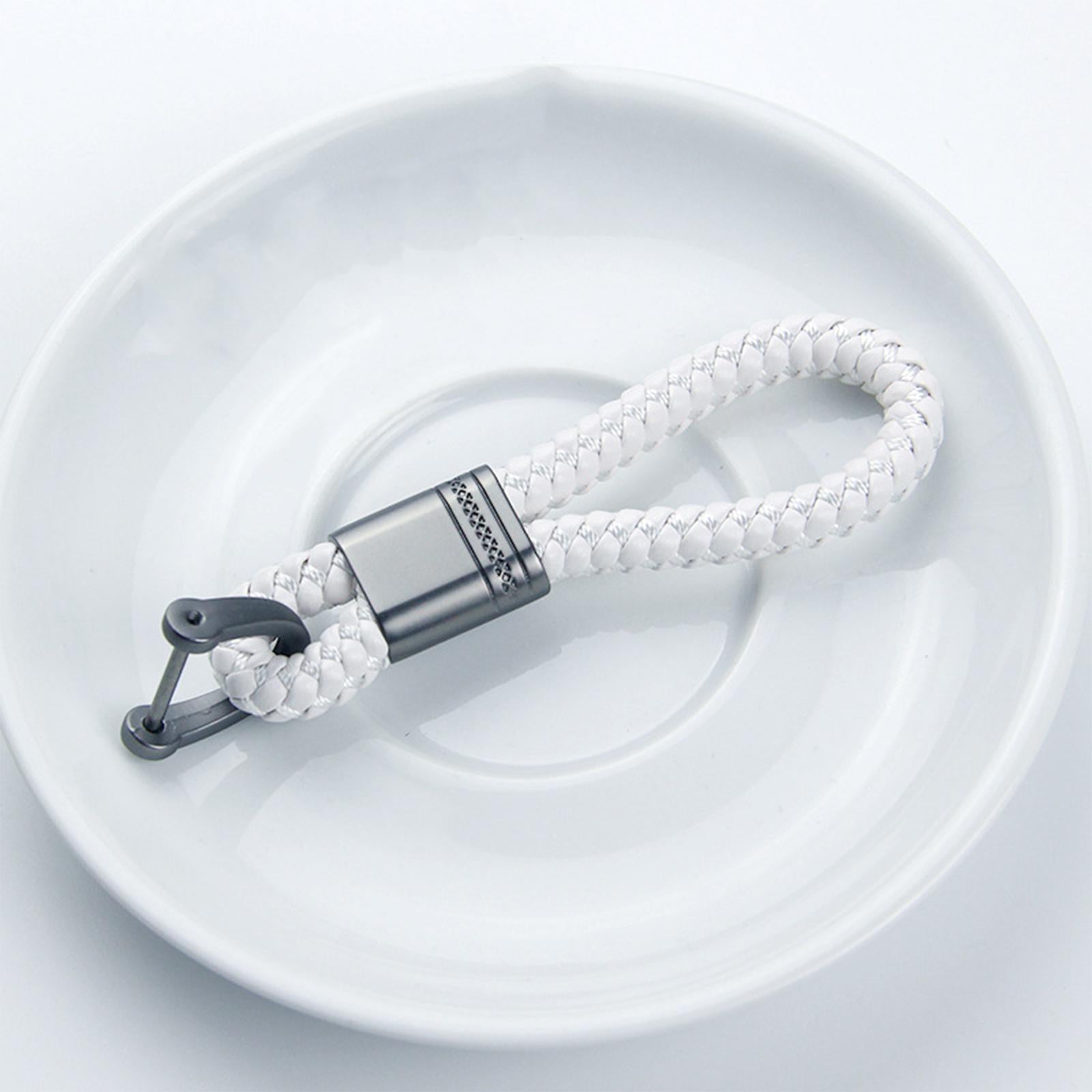 2xBraided Rope Key Chain Wristlet Bracelet Keychain Lanyard Car Key Chain White